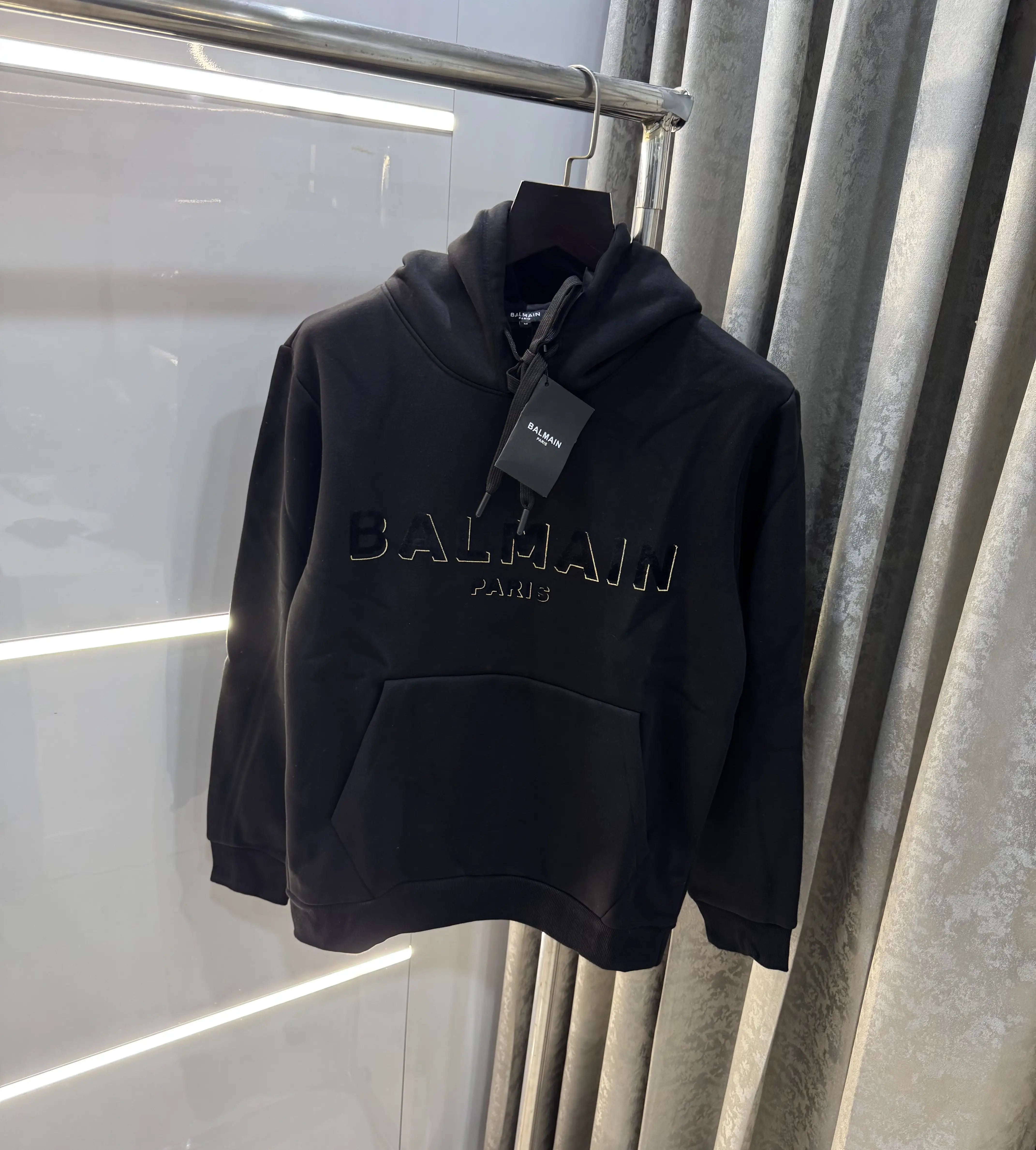 Balmai n Paris Black Logo Work Imported Hoodie