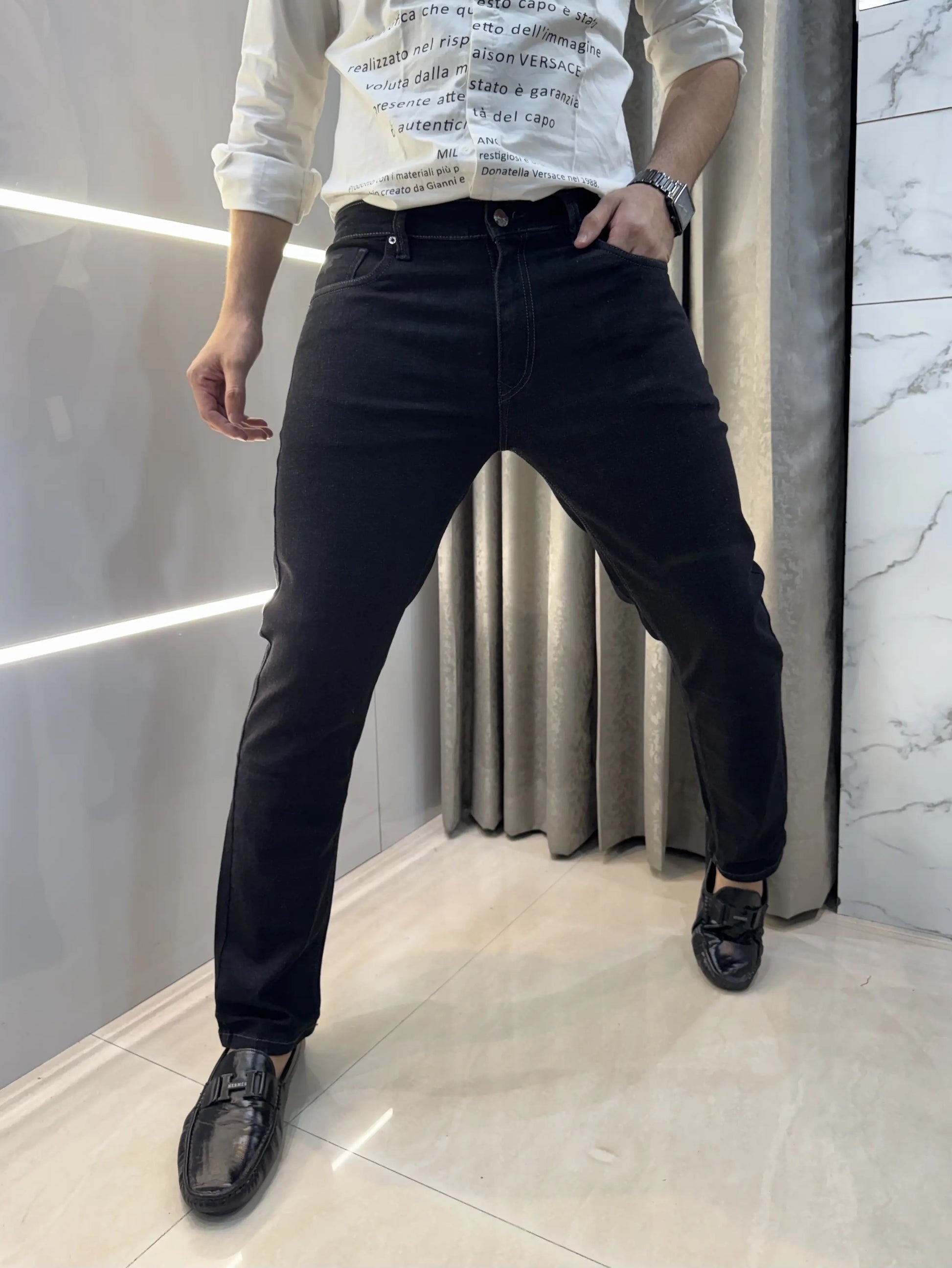 Ferragamo Carbon Black Raw Wash Imported Classic Denim