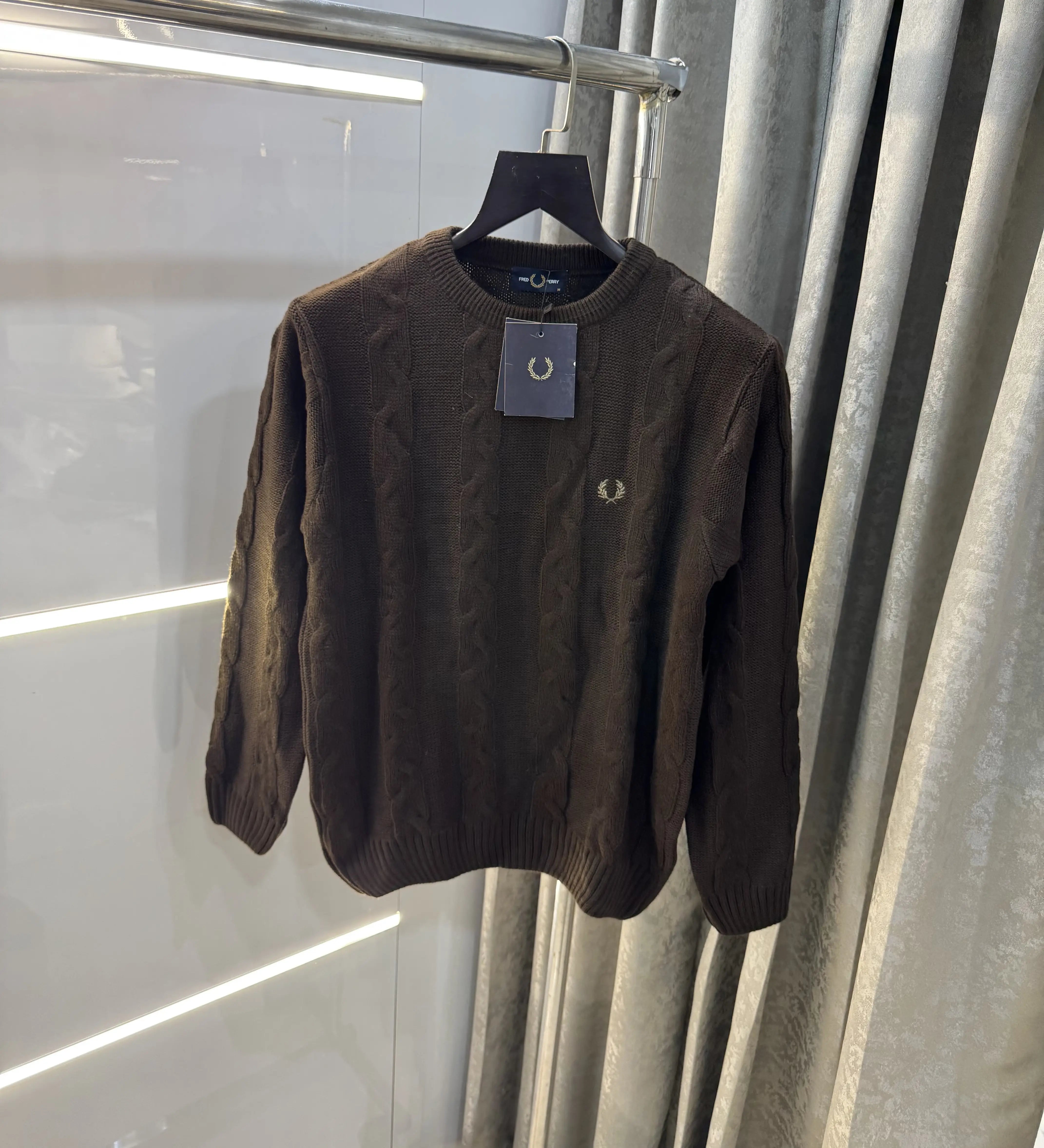 Fredperry Dark Brown Embroidery Logo Imported Pull Over