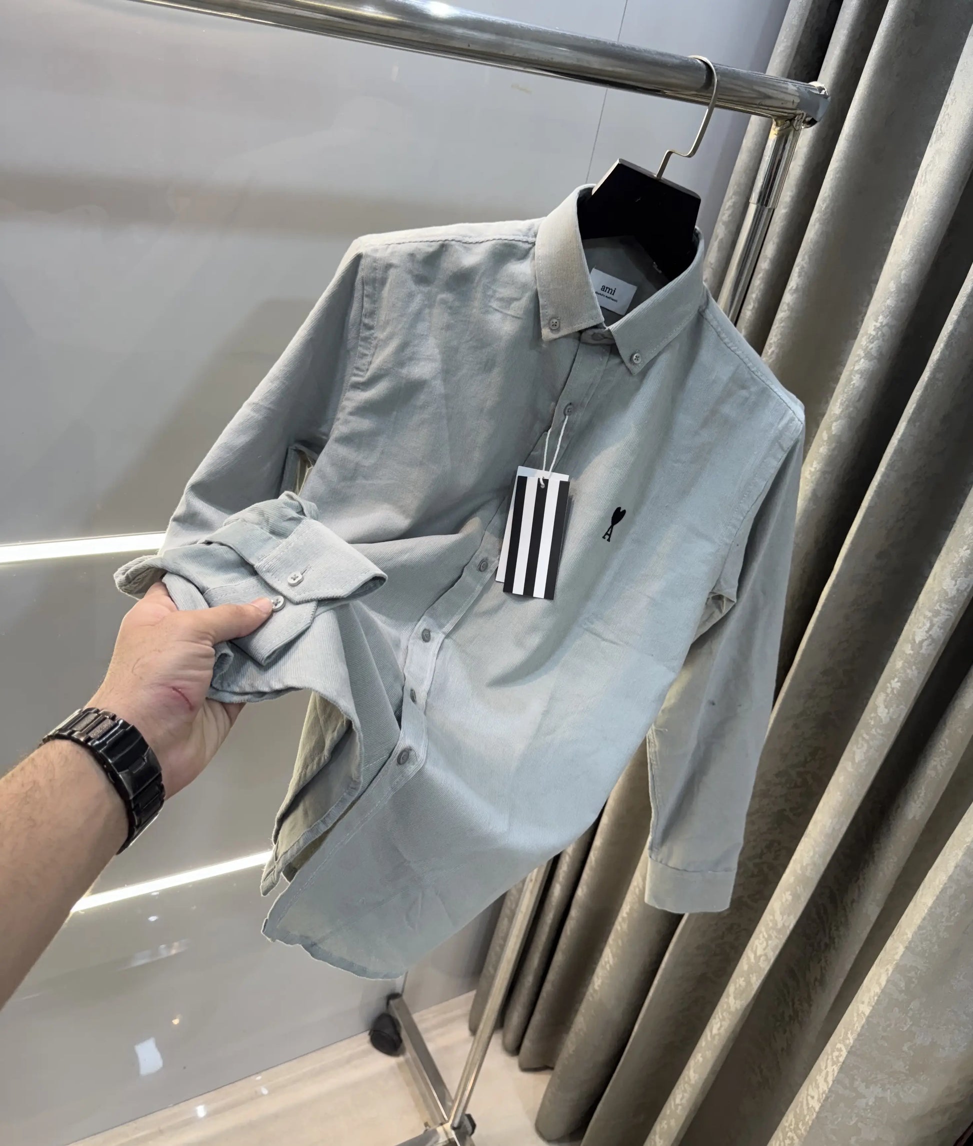 Ami Paris Grey Embroidry Logo Premium Shirt