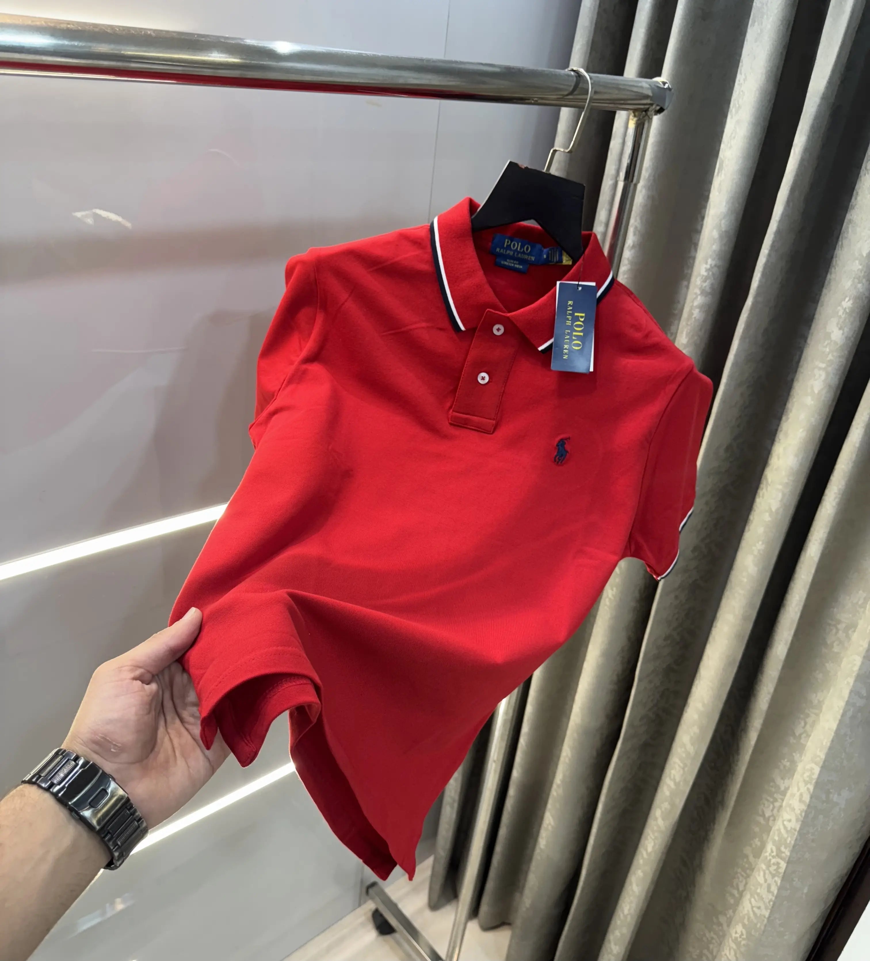 Ralph  Lauren Red Embroidery Logo Premium Polo T-Shirt