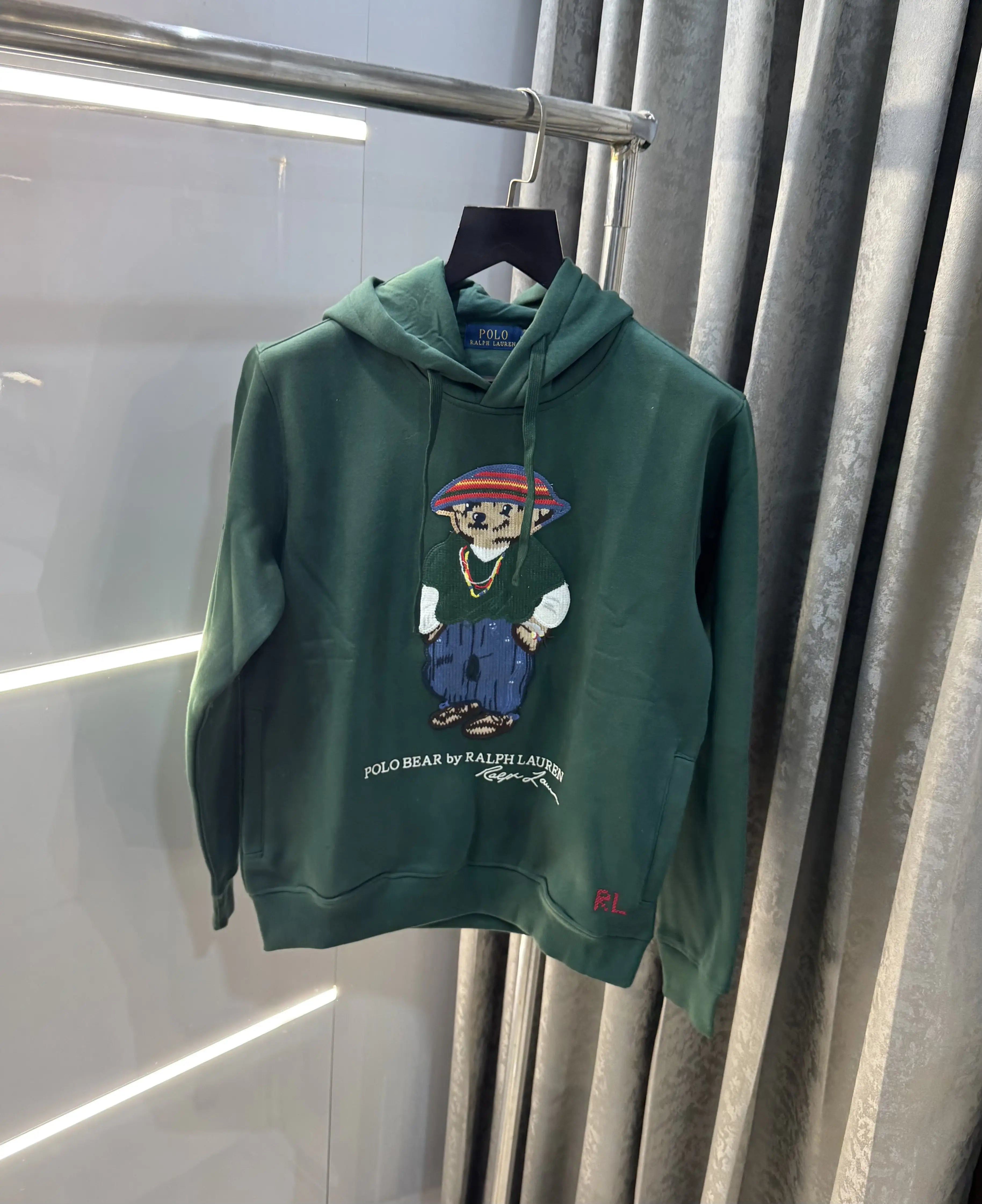 Ralph  Lauren Bottle Green Teddy Edition Embroidery Logo Imported Hoodie