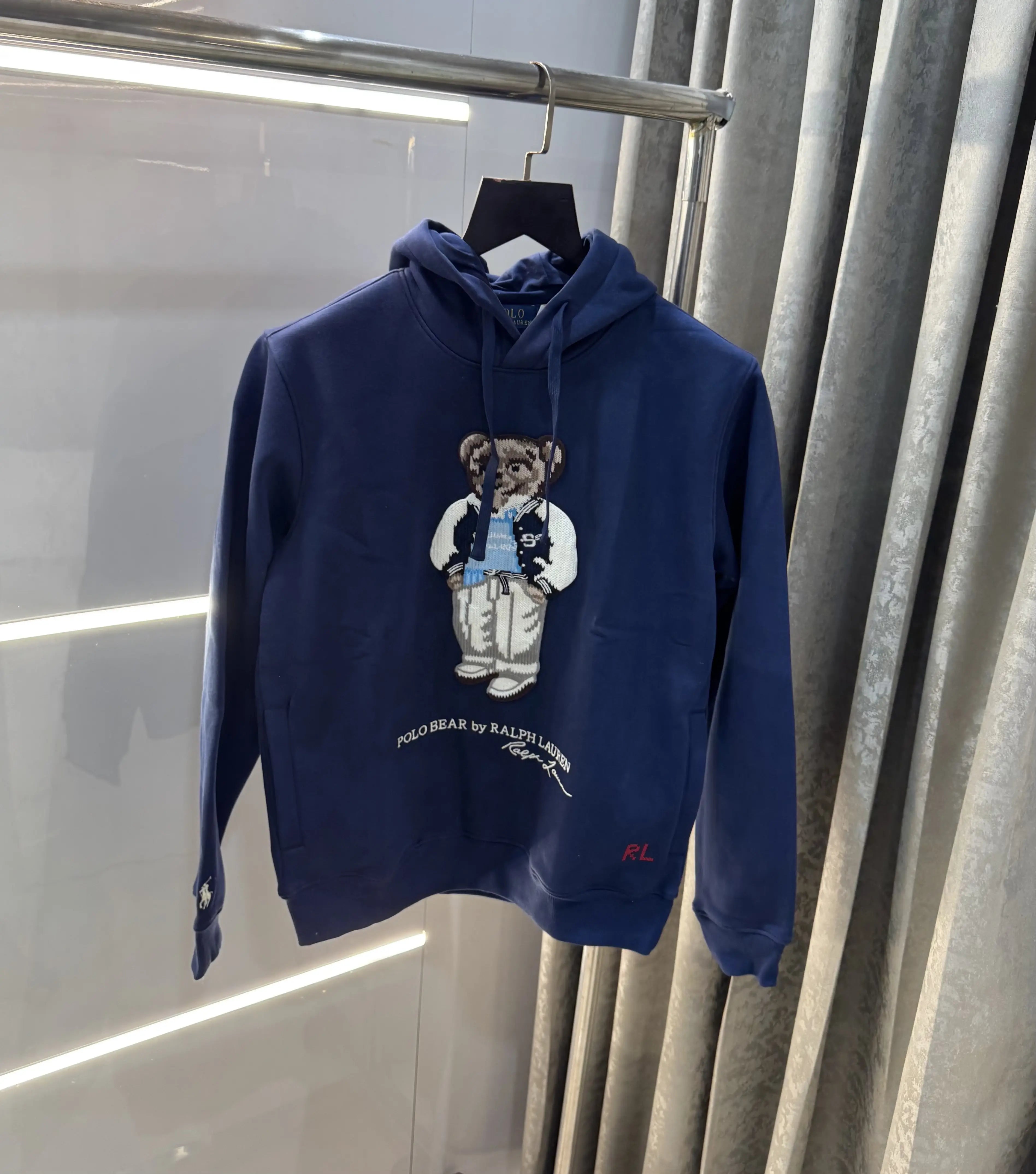 Ralph  Lauren Navy Blue Teddy Edition Embroidery Logo Imported Hoodie