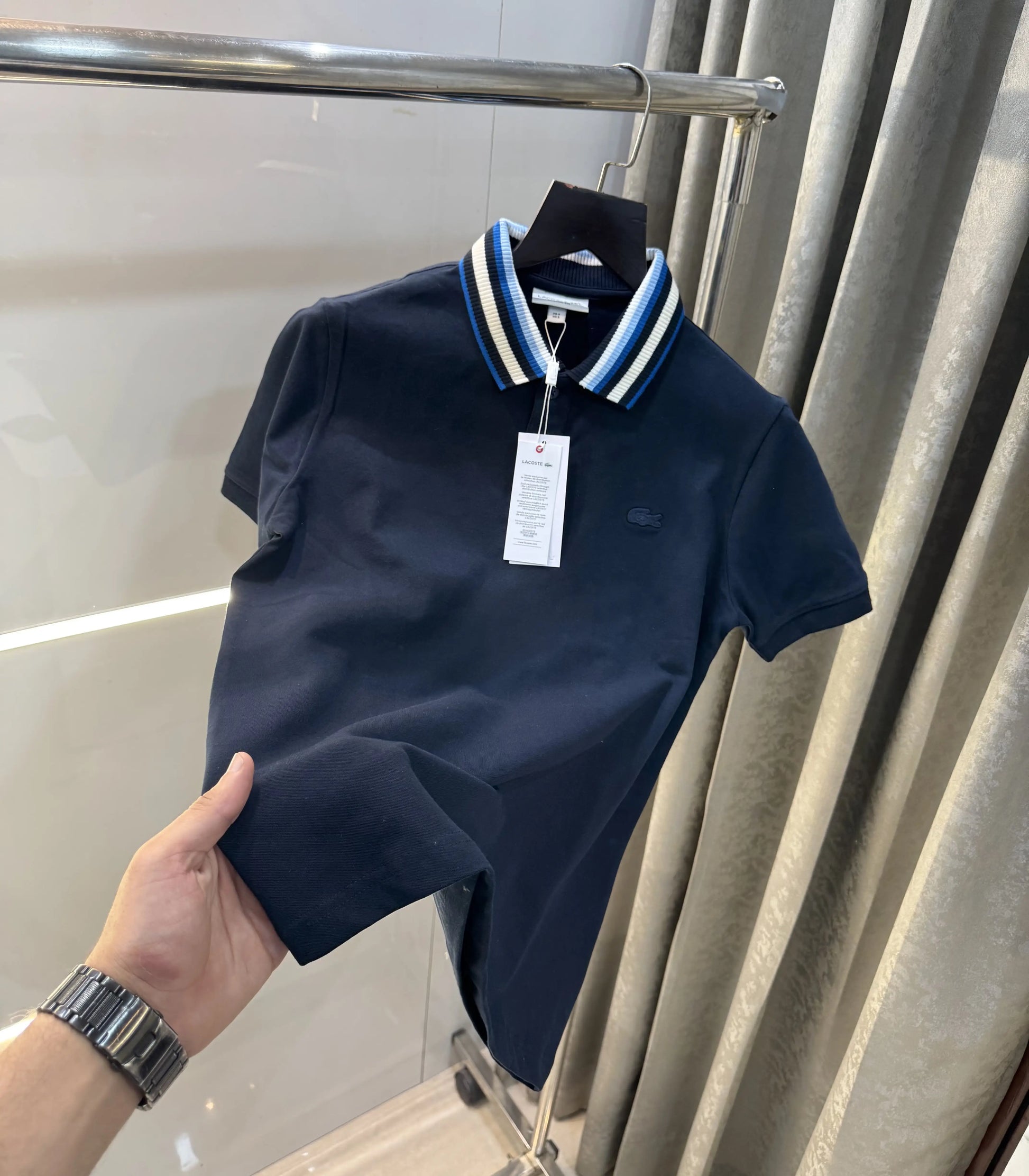 Lacost e Navy Blue Embroidery Logo Premium Polo T-Shirt