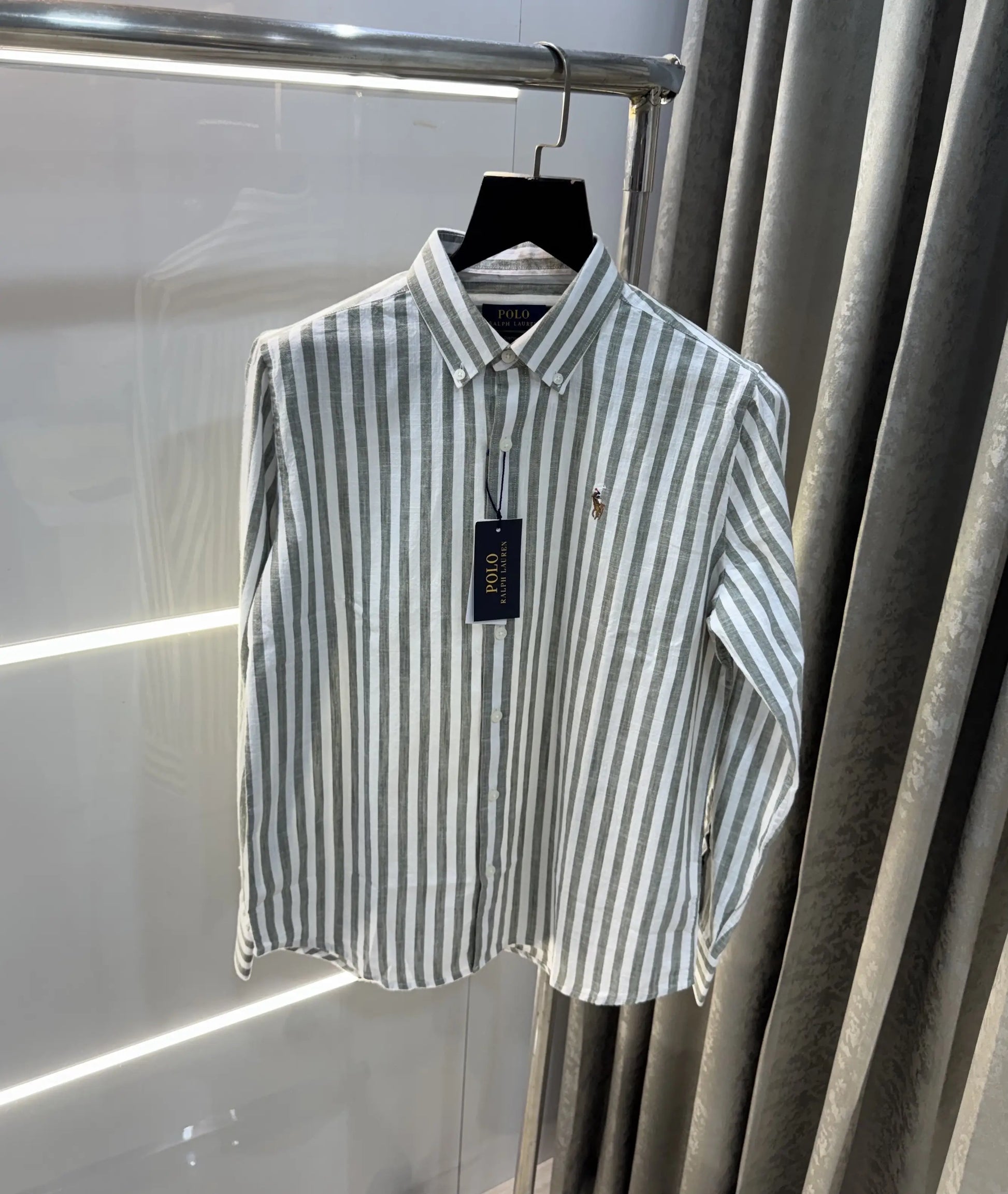 Ralph  Lauren Green Stripes Premium Linen Shirt