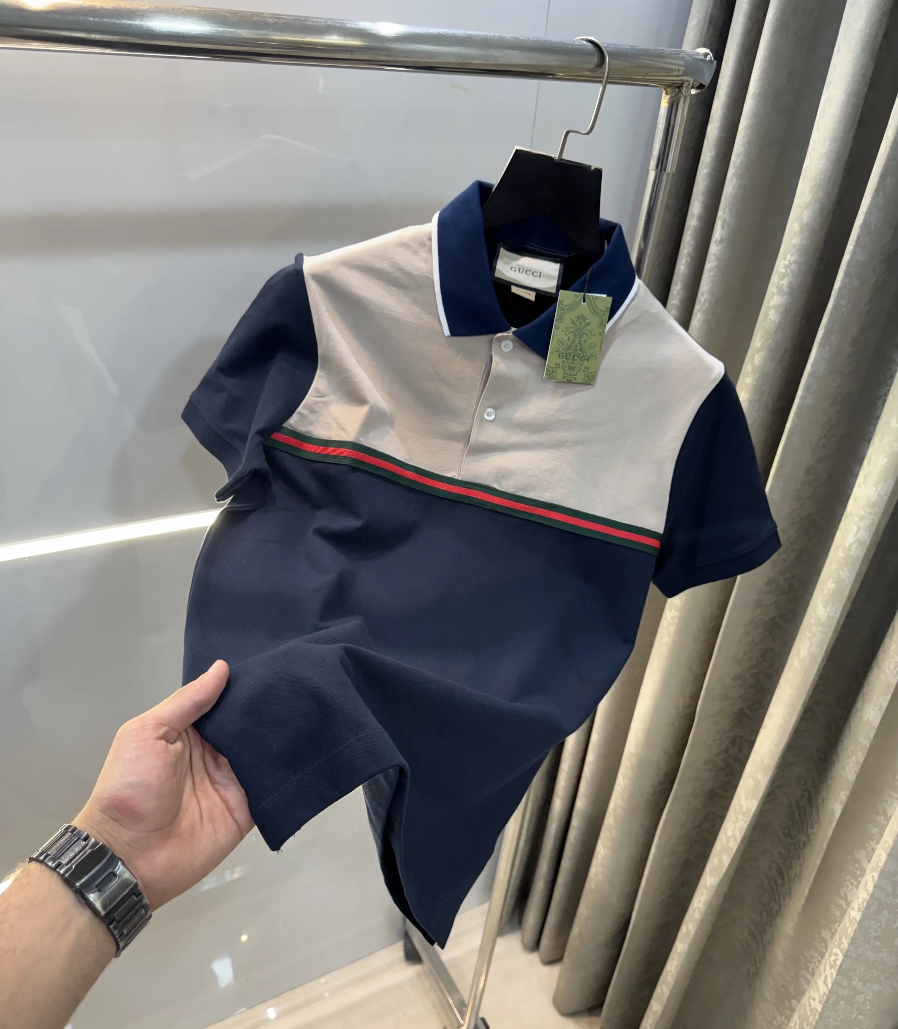 Gucc i Navy Blue Logo Work Imported Polo T-Shirt