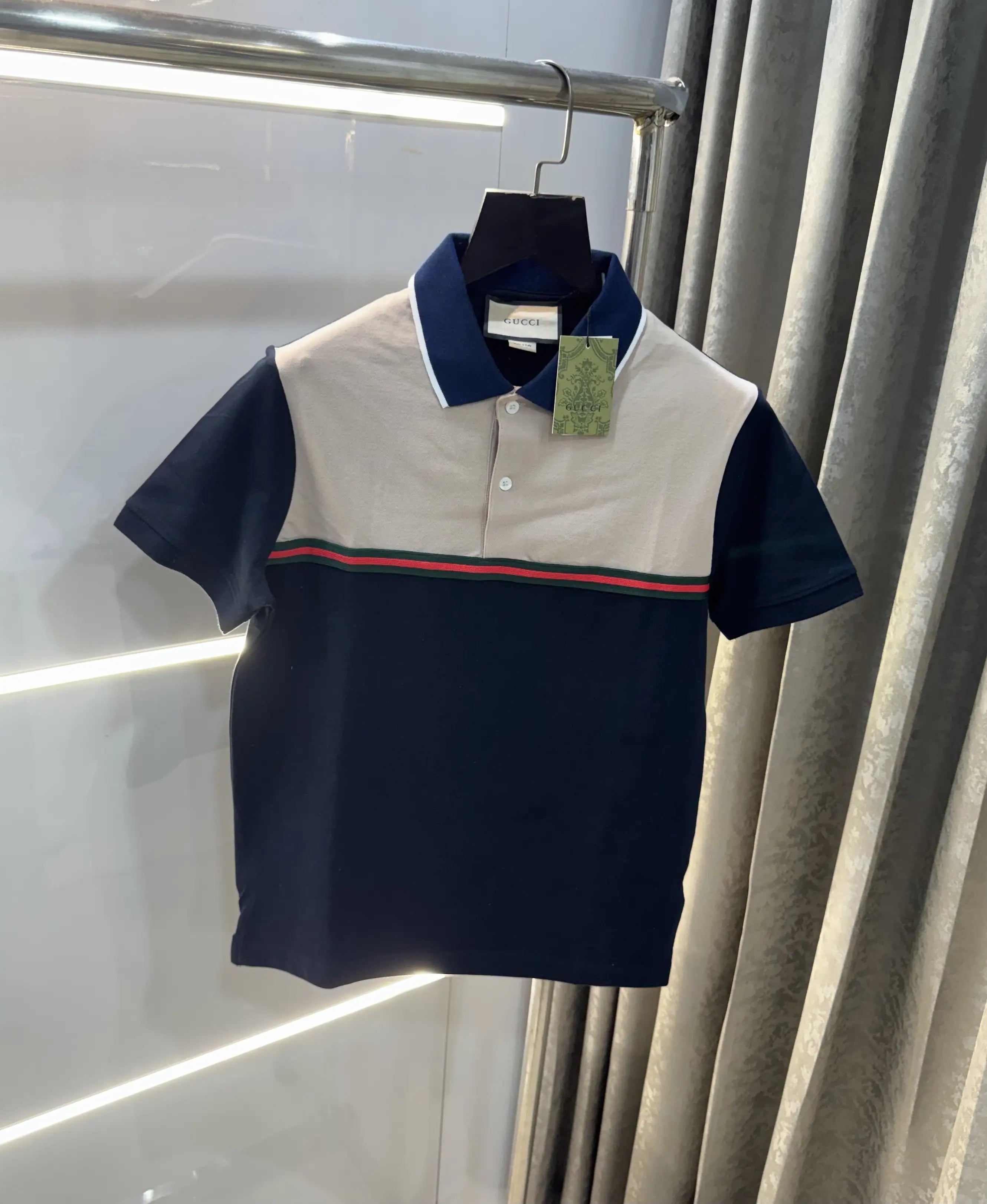Gucc i Navy Blue Logo Work Imported Polo T-Shirt