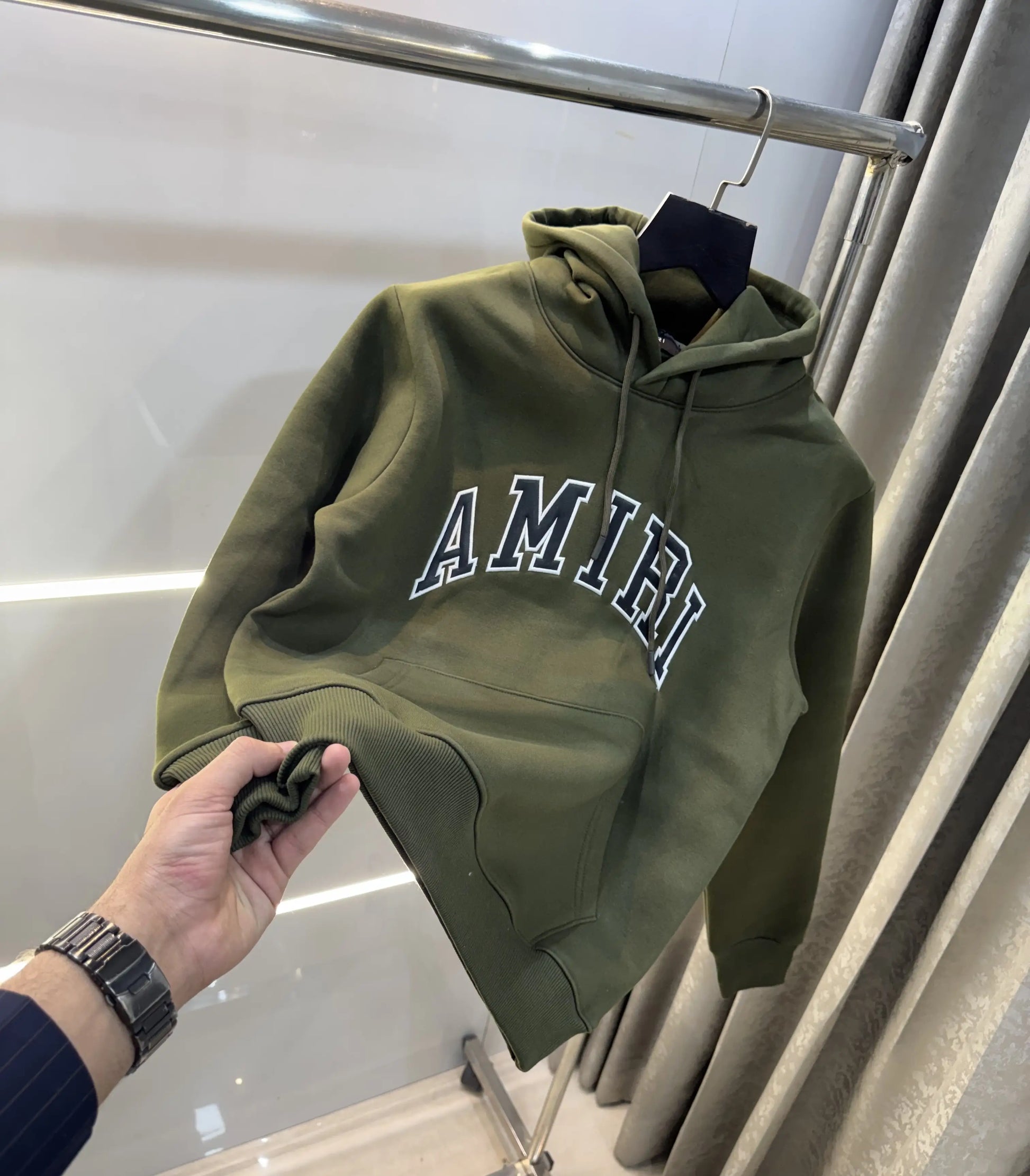 Amir i Olive Green Logo Work Imported Hoodie