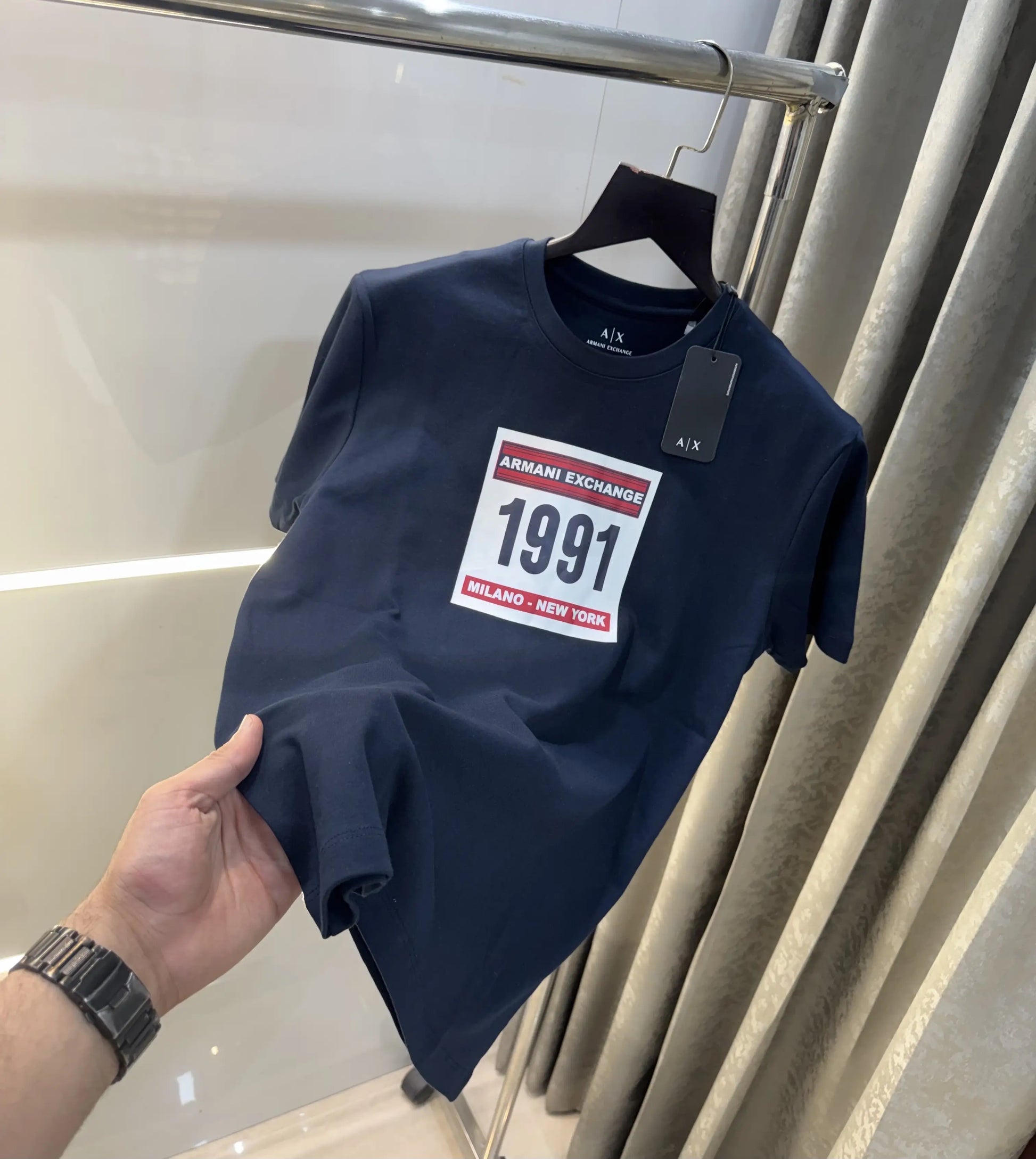 Arman i Exchange Navy Blue Logo Print Imported T-Shirt