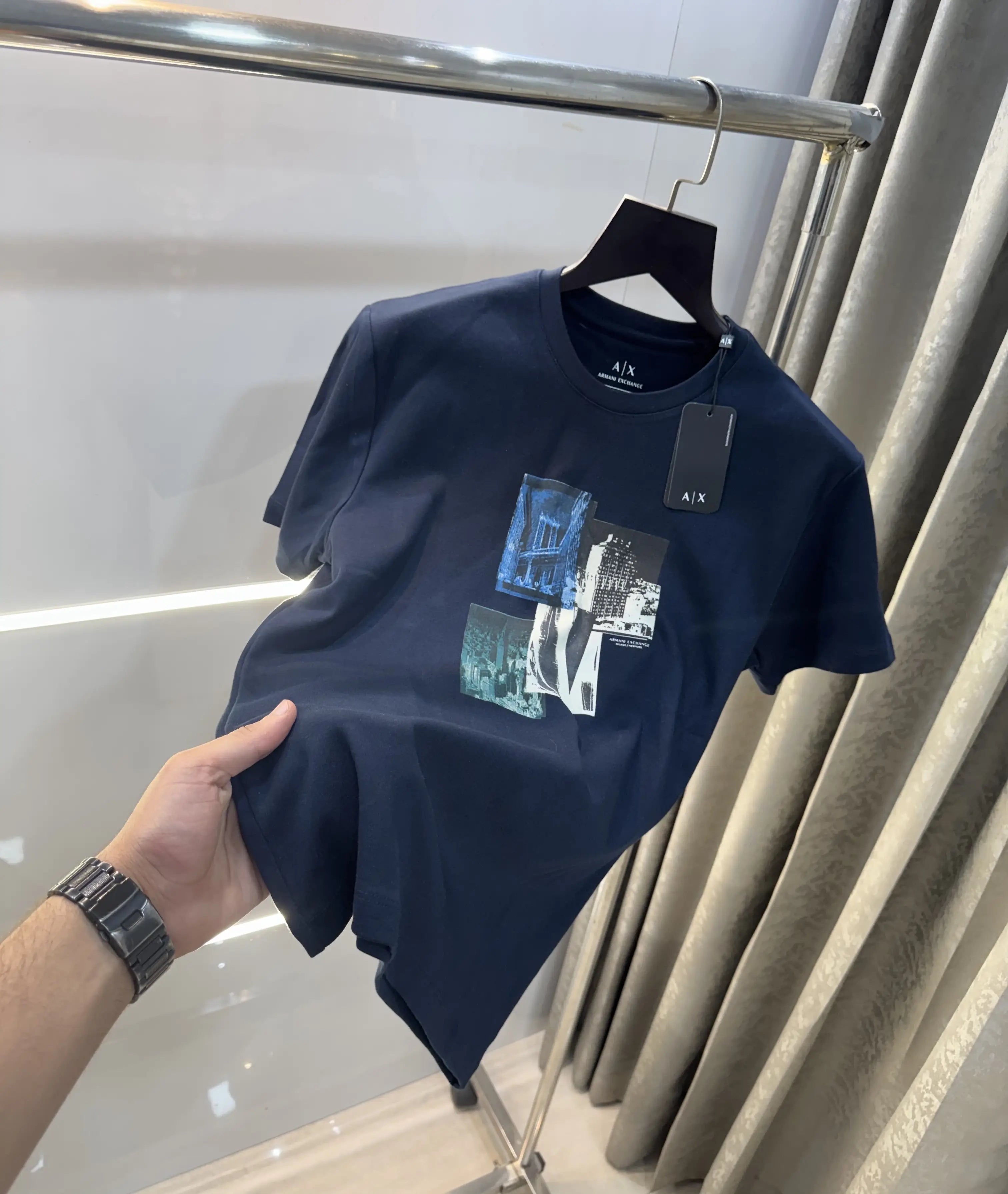 Arman i Exchange Navy Blue Logo Print Imported T-Shirt