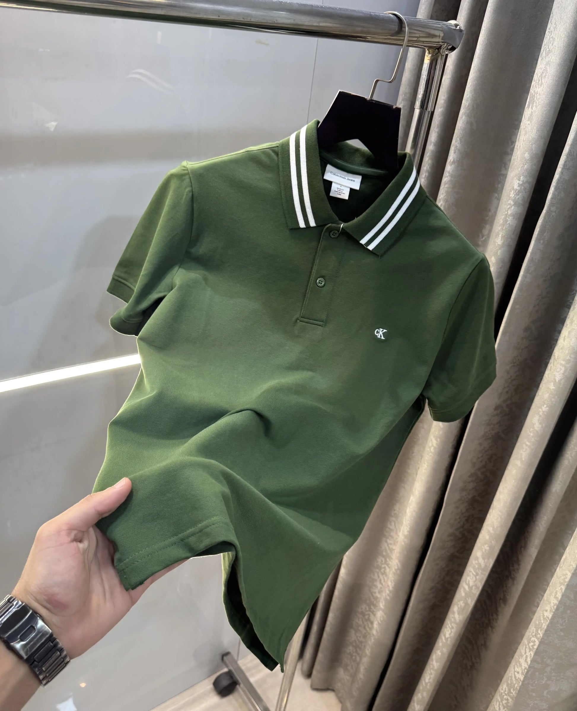 Calvin  Klein Olive Embroidery Logo Premium Polo T-Shirt