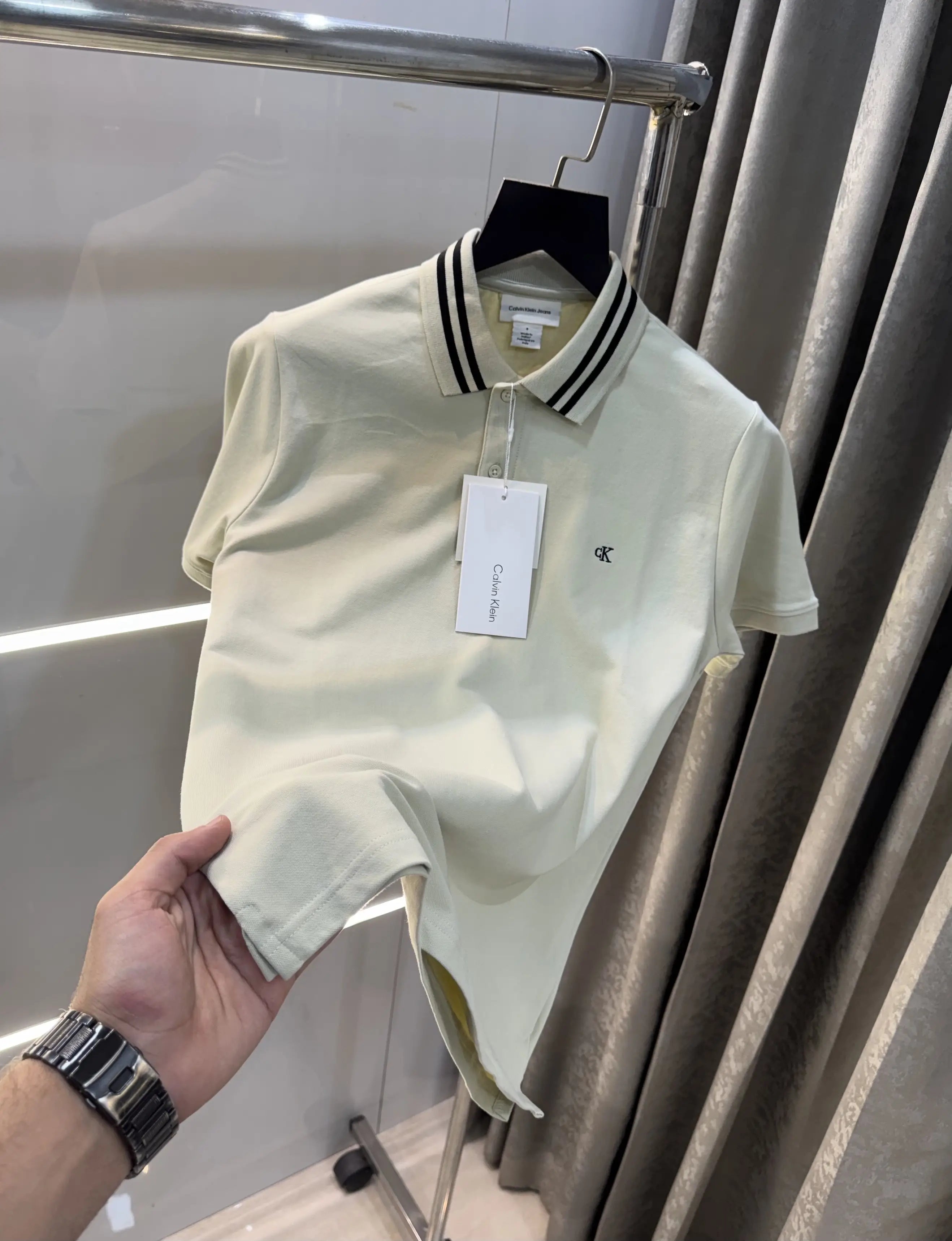Calvin  Klein Cream Embroidery Logo Premium Polo T-Shirt