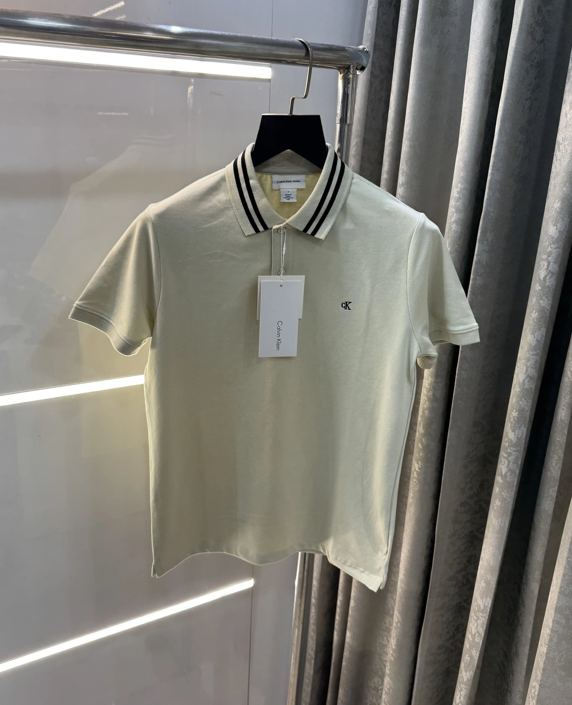 Calvin  Klein Cream Embroidery Logo Premium Polo T-Shirt