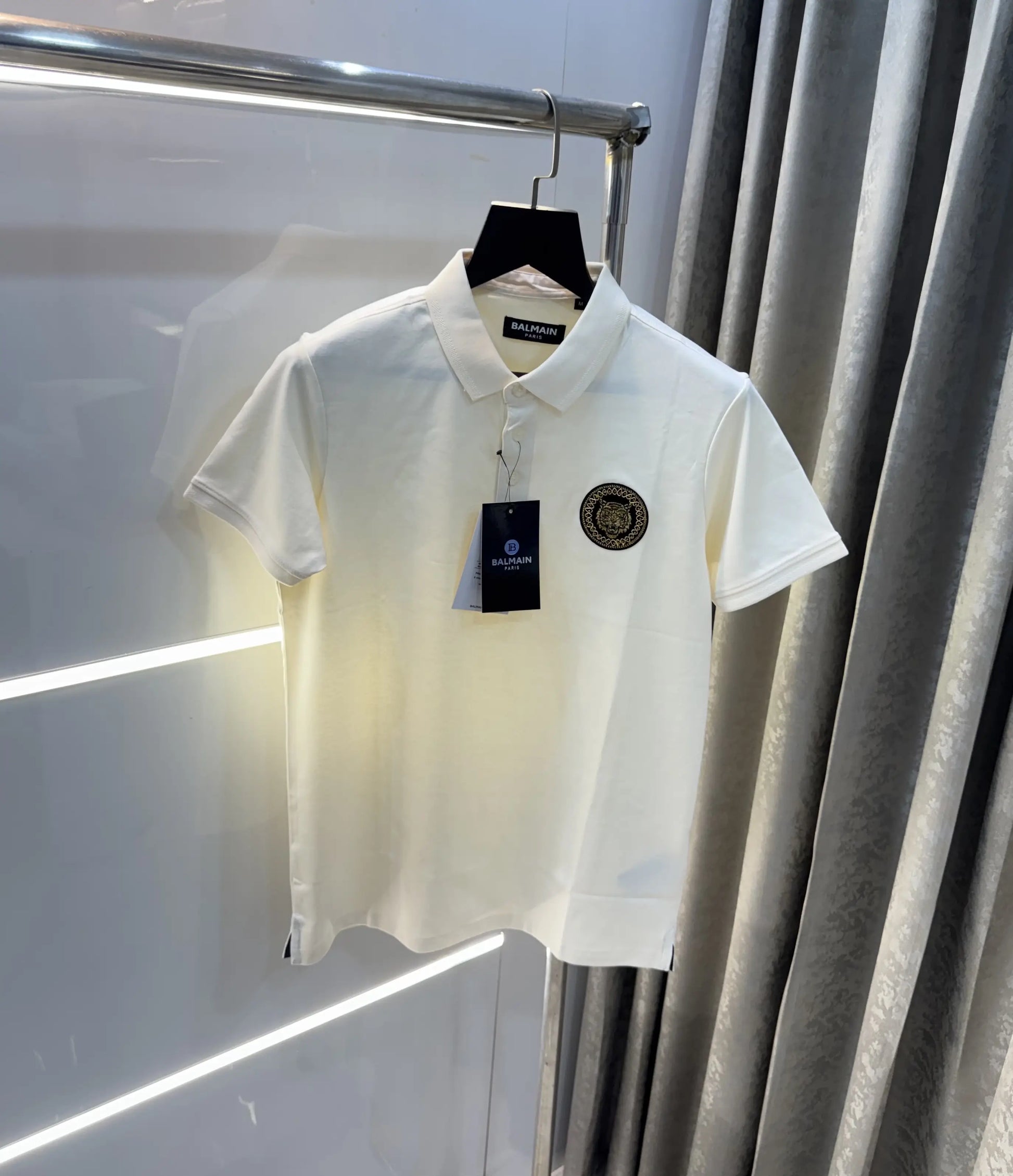 Balmai n Paris Cream Logo Work Imported Polo T-Shirt