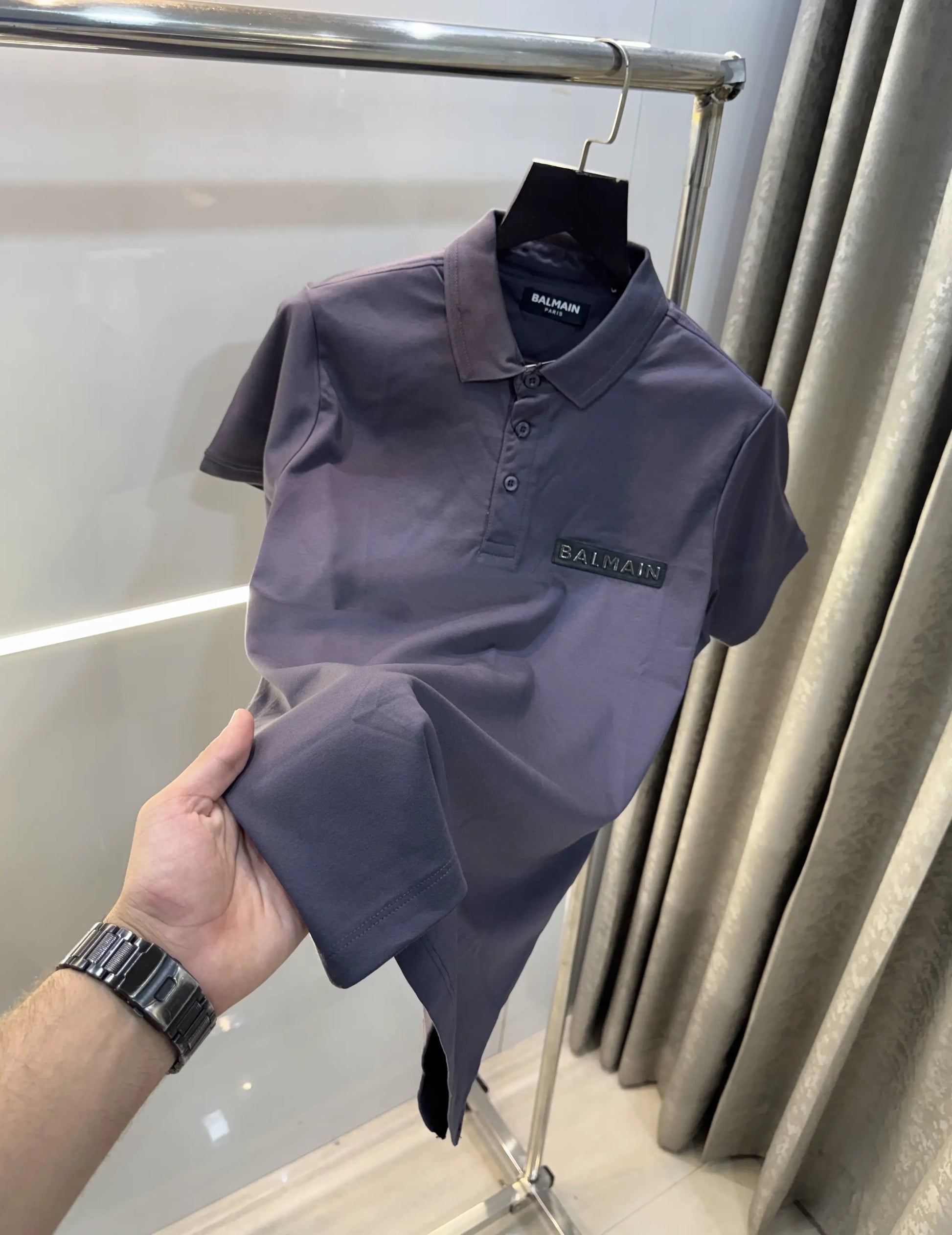 Balmai n Paris Dark Grey Logo Work Imported Polo T-Shirt
