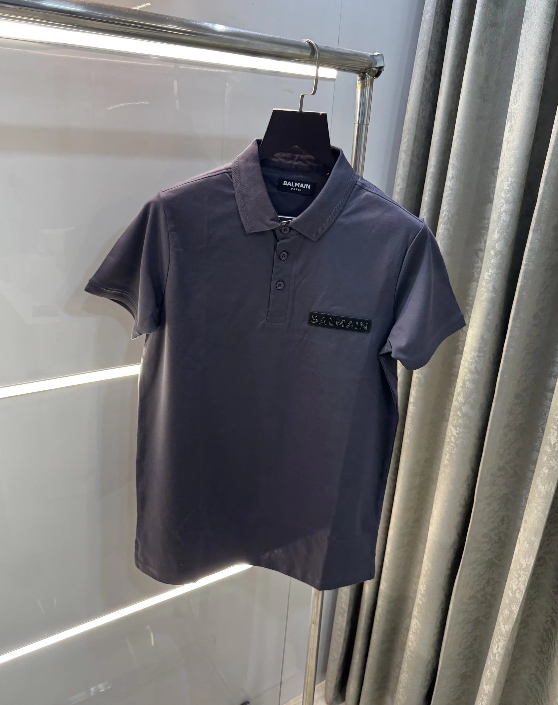 Balmai n Paris Dark Grey Logo Work Imported Polo T-Shirt