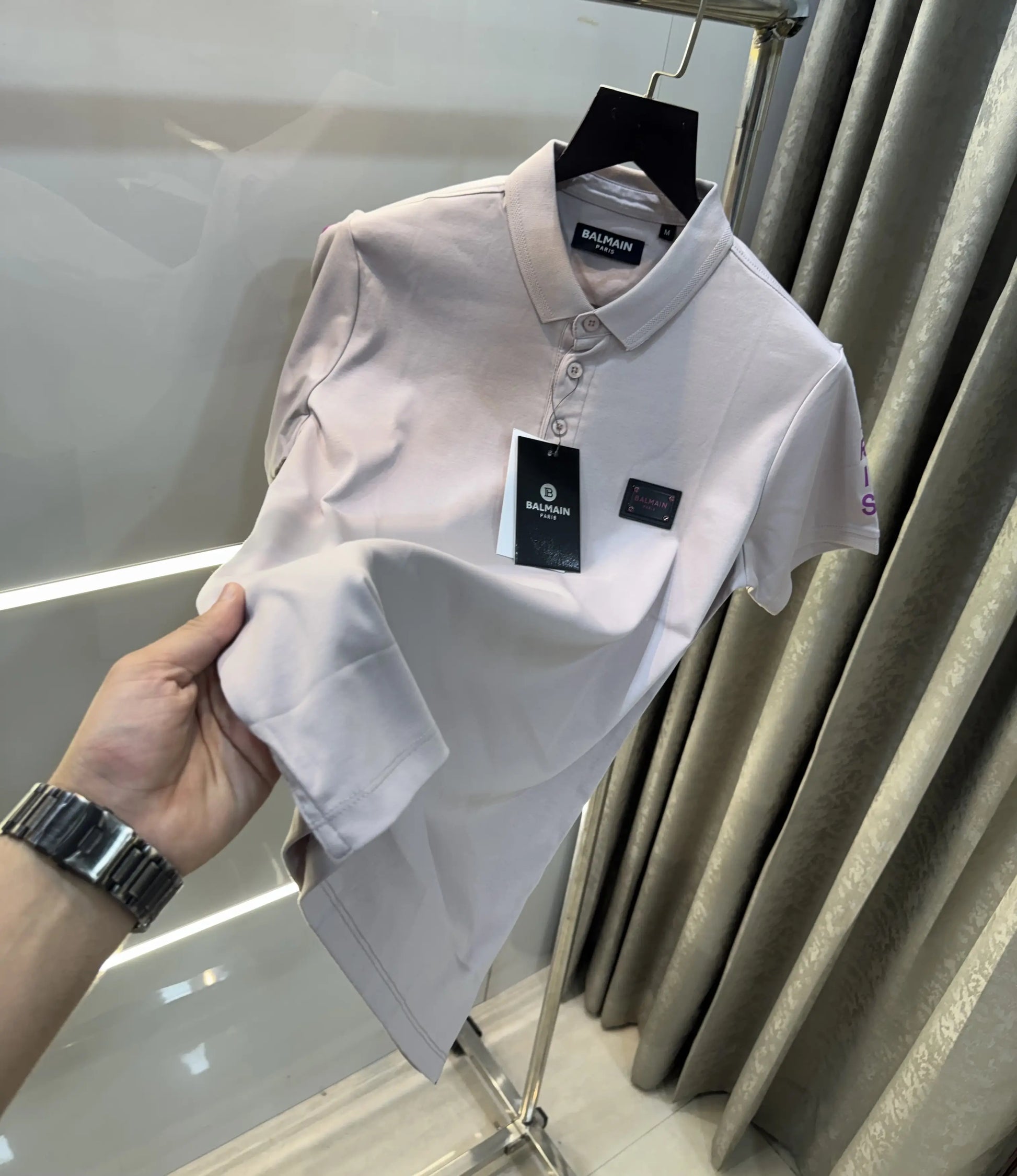 Balmai n Paris Peach Logo Work Imported Polo T-Shirt