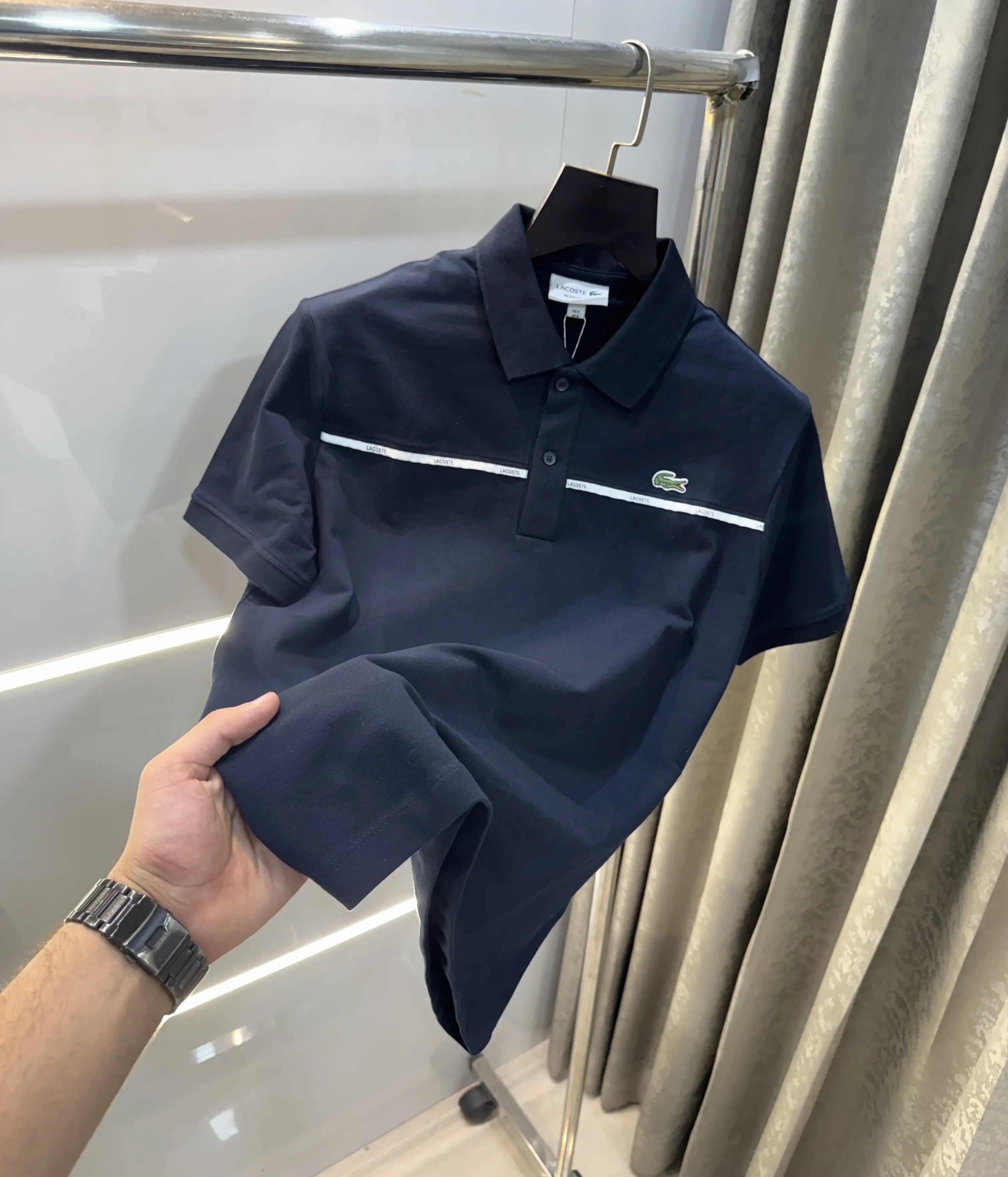 Lacost e Navy Blue Embroidery Logo Premium Polo T-Shirt