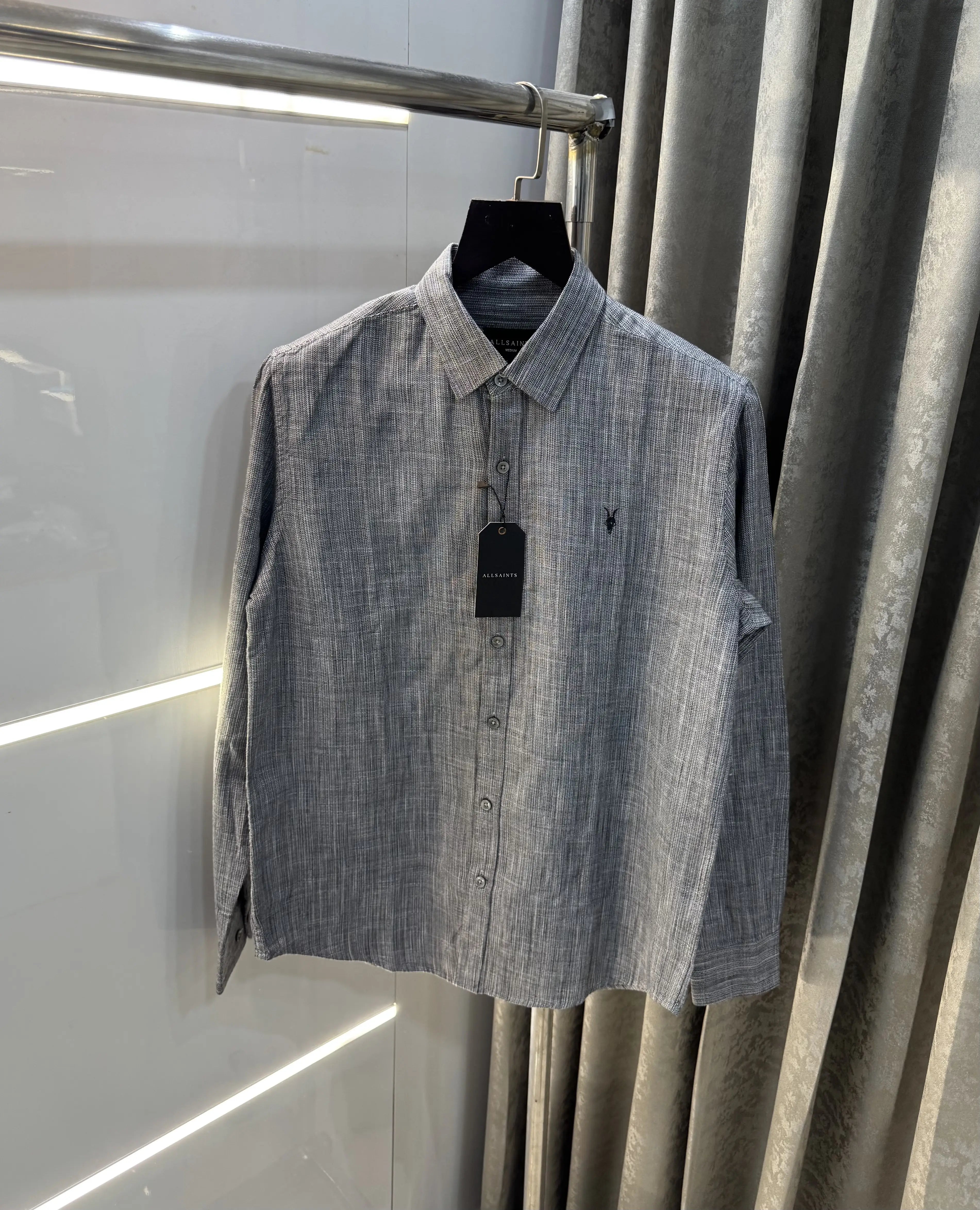 All Saints Grey Premium Linen Shirt