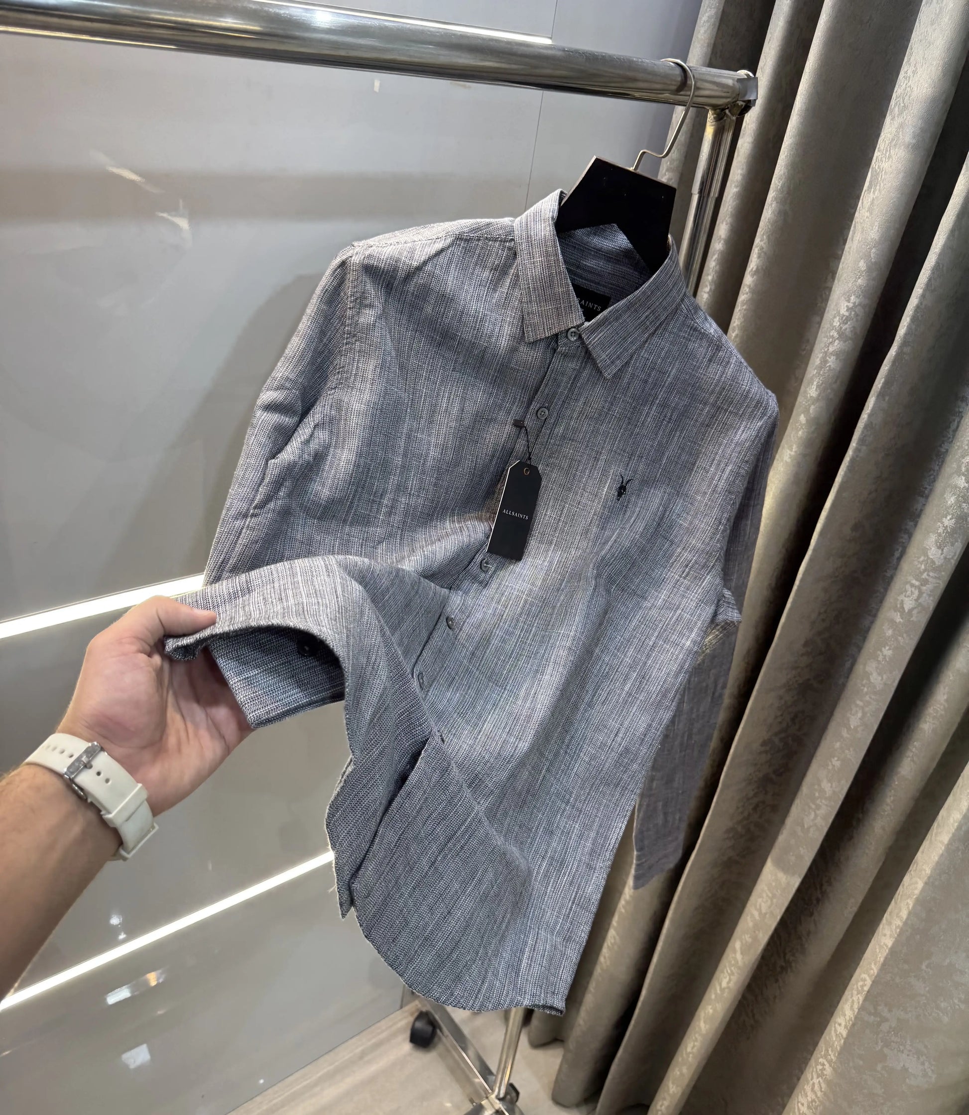 All Saints Grey Premium Linen Shirt