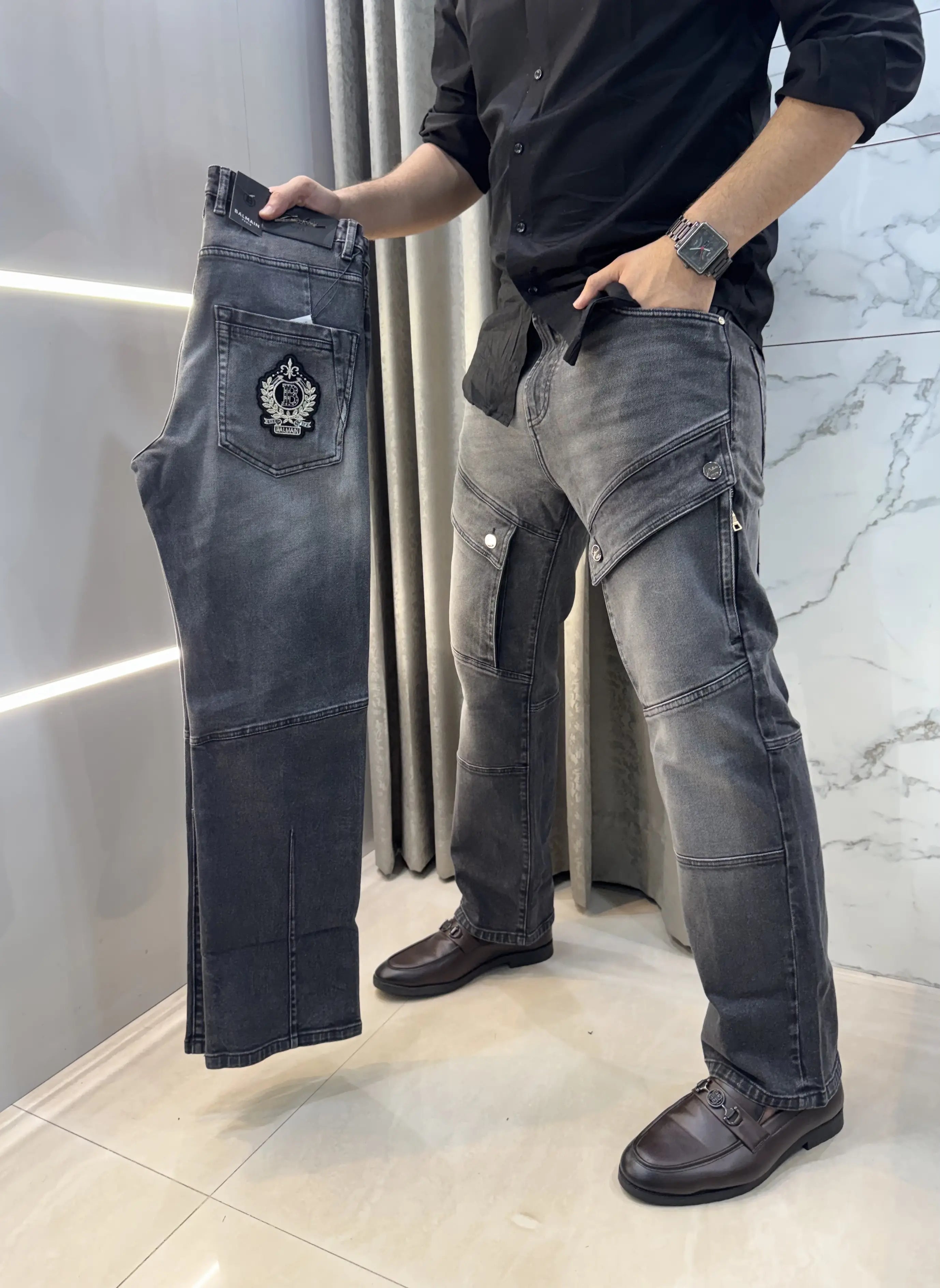 Balmain Paris Grey Imported Rider Denim