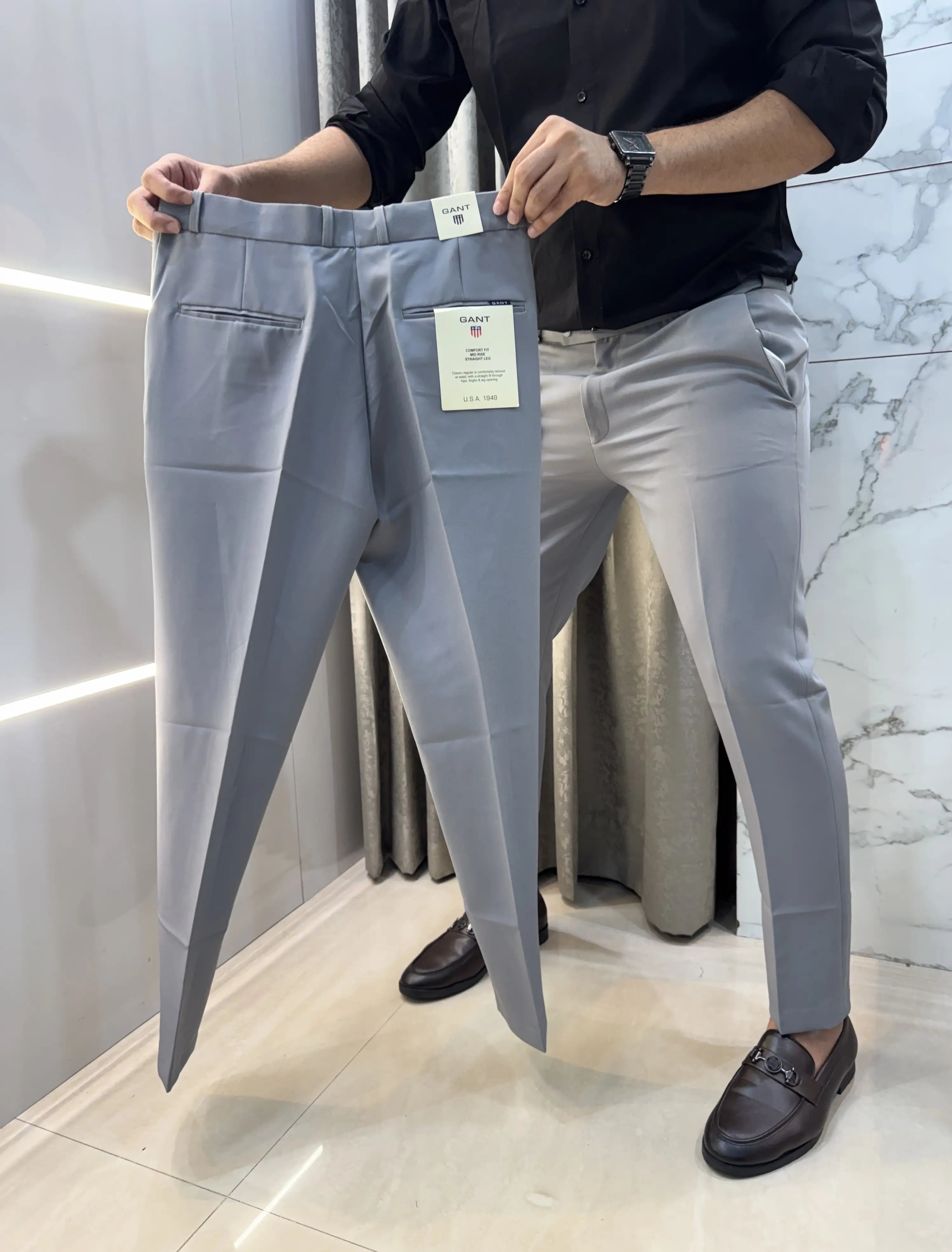 Gant Light Grey Premium Imported Belt Strech Trouser