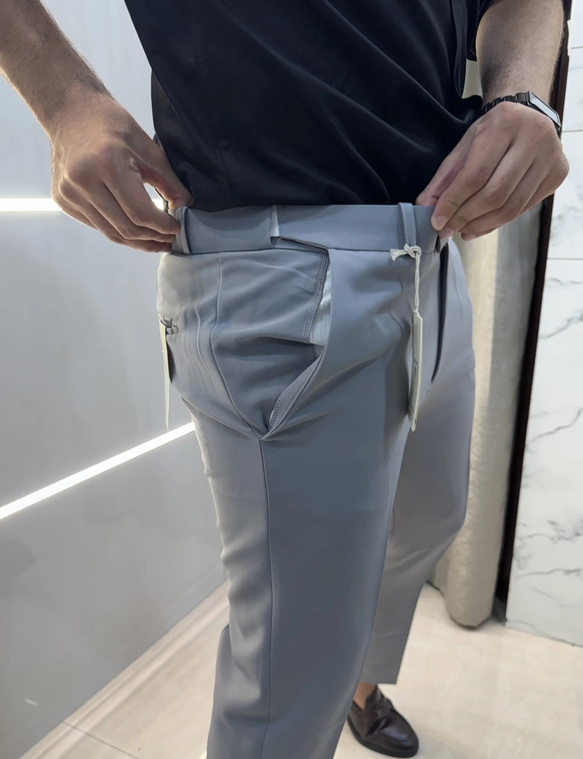 Gant Light Grey Premium Imported Belt Strech Trouser