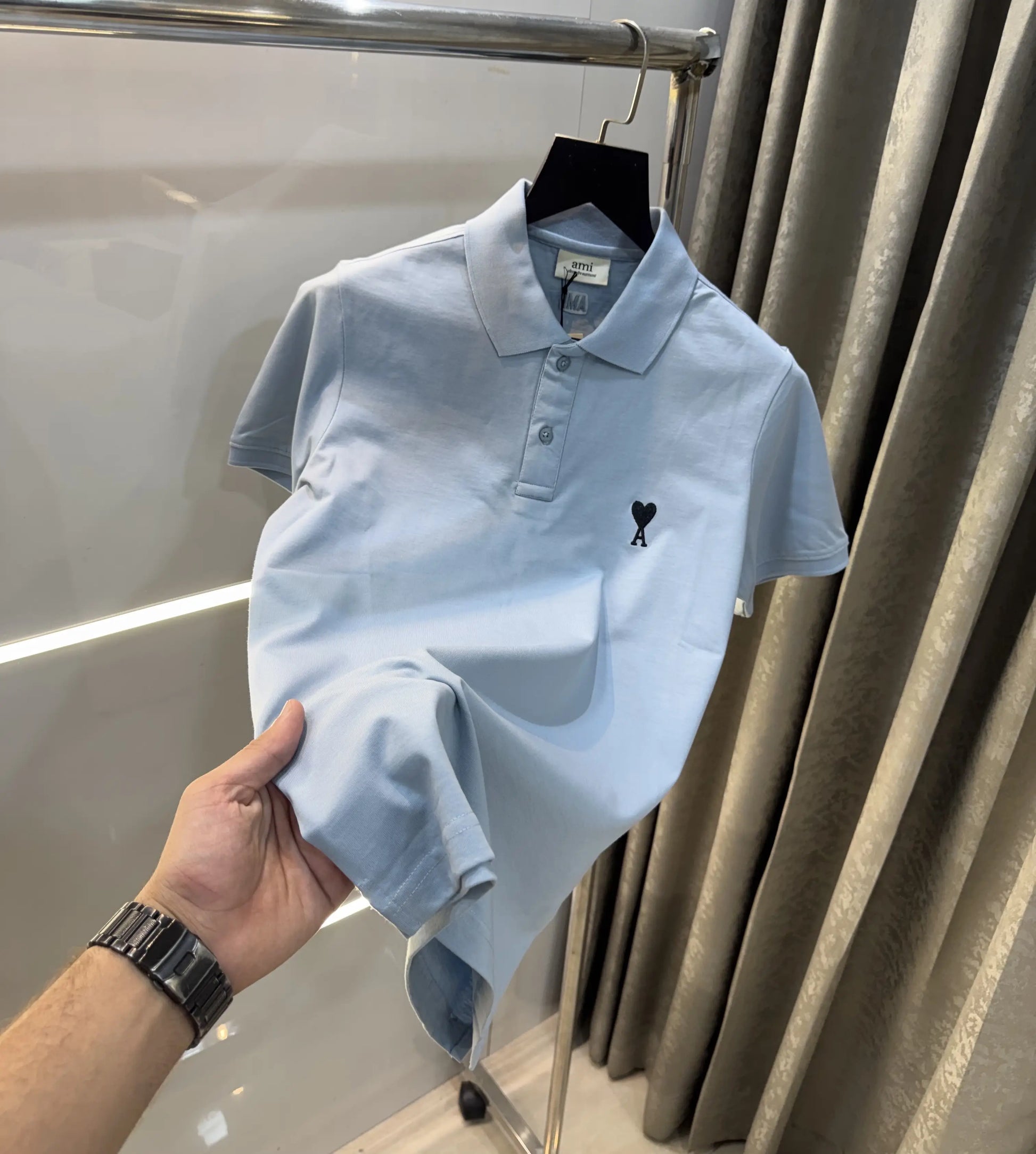 Ami paris Sky Blue Logo Work Premium Imported T-Shirt