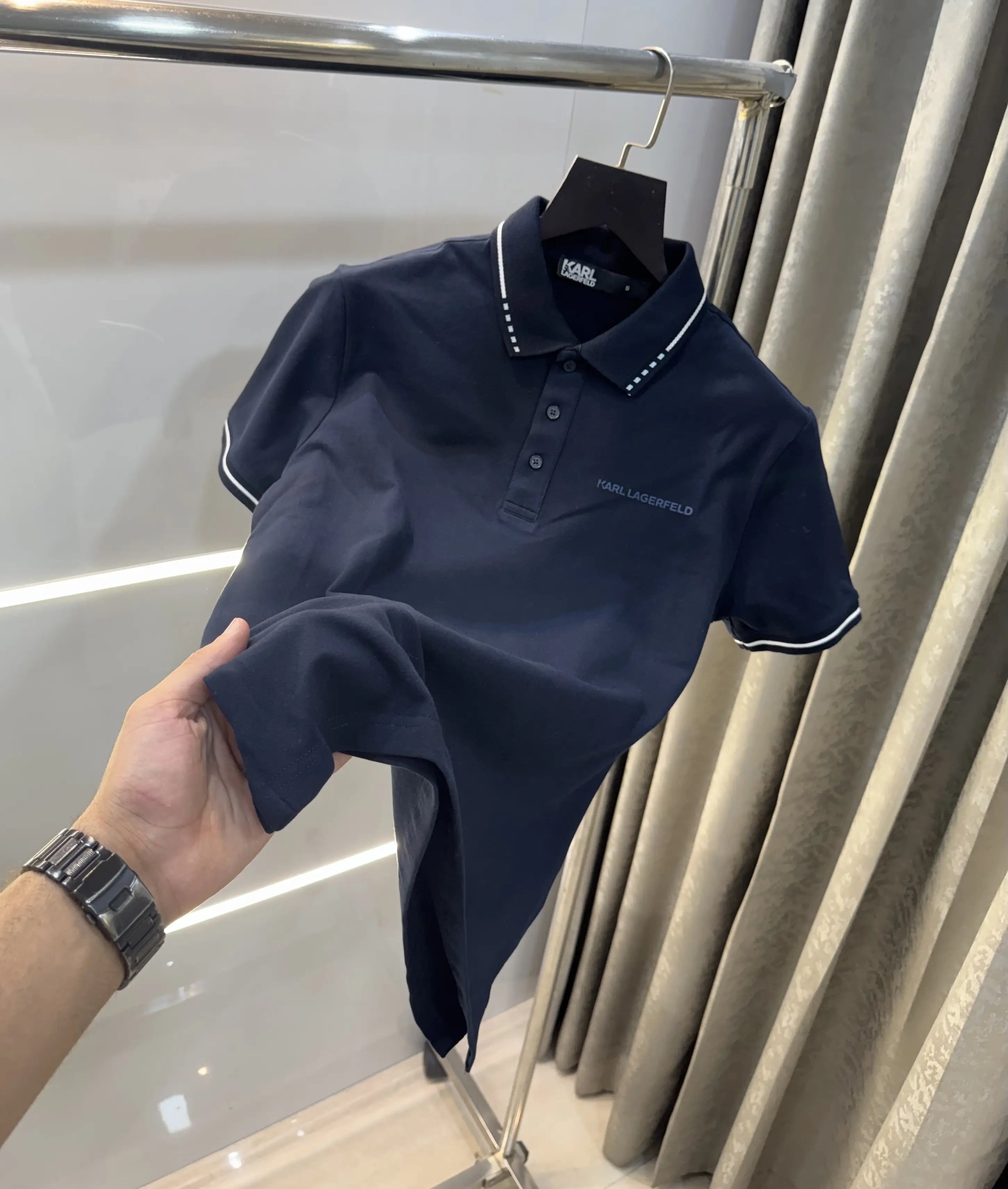 Karl Lagerfeld Navy Blue Logo Work Premium Polo T-Shirt