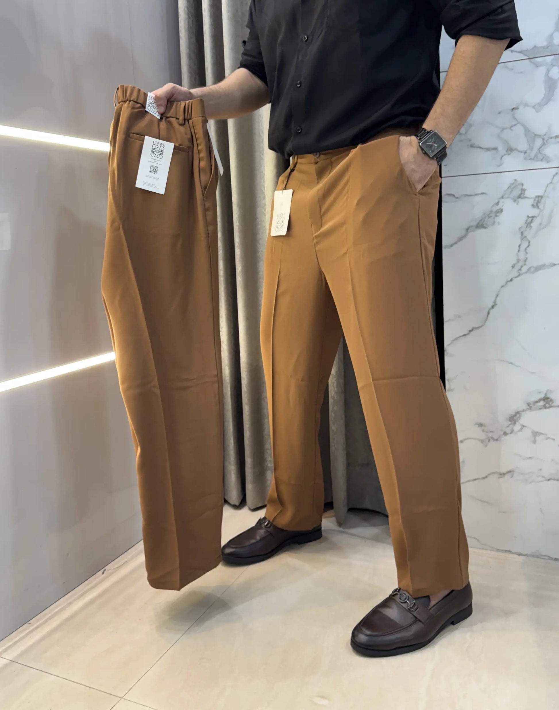 Loewe Tan Brown Premium Imported Belt Strech Trouser