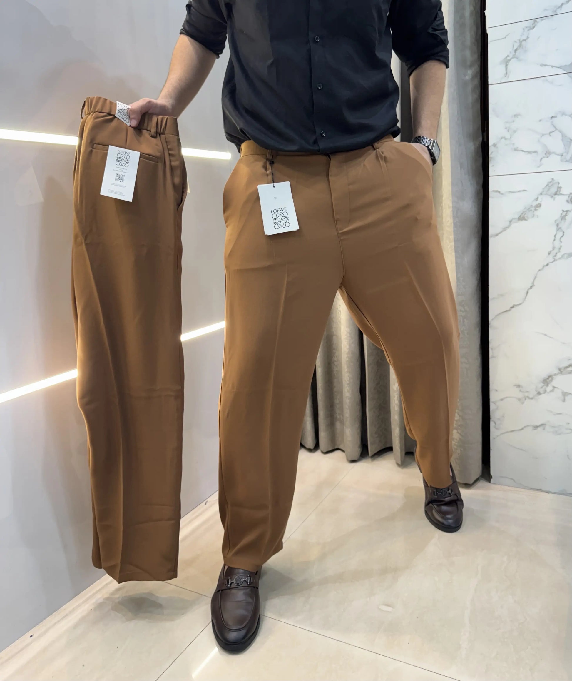 Loewe Tan Brown Premium Imported Belt Strech Trouser