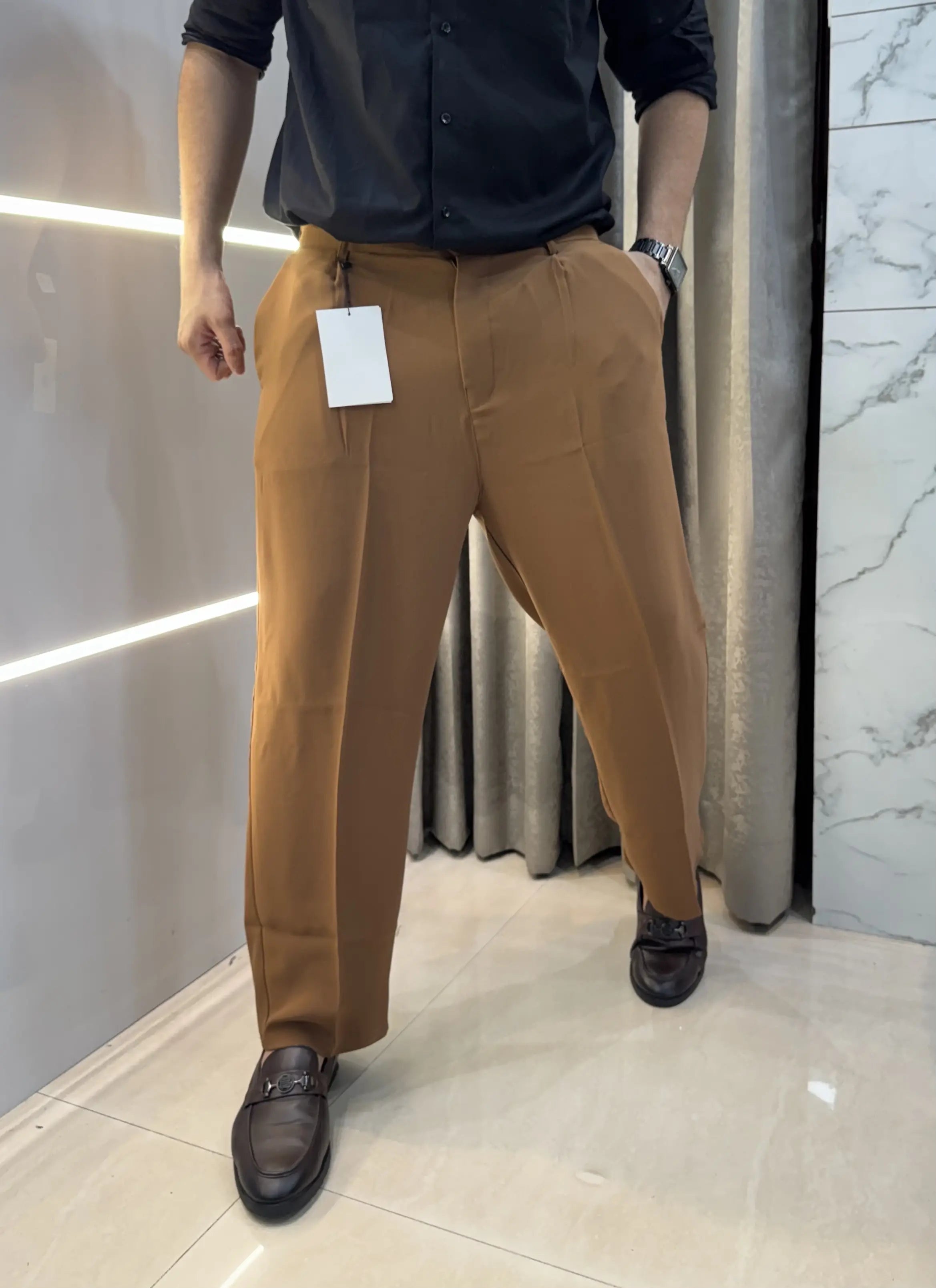 Loewe Tan Brown Premium Imported Belt Strech Trouser