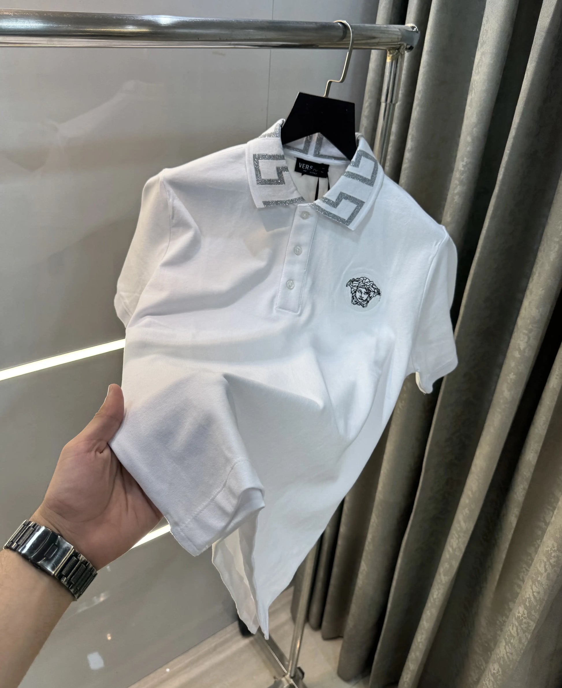 Versace Couture White Collar Logo Imported Polo T-Shirt