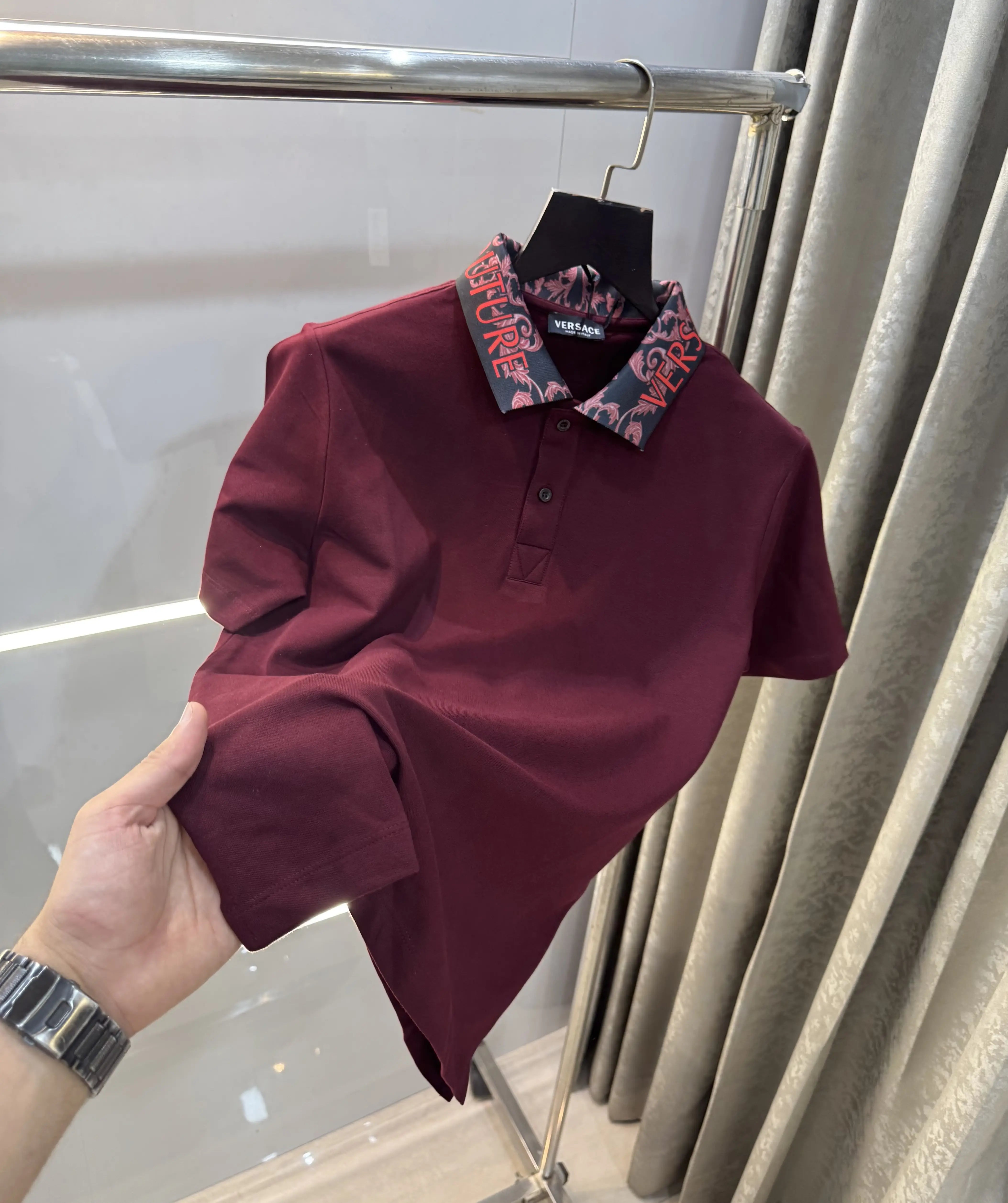 Versace Couture Wine Collar Logo Imported Polo T-Shirt