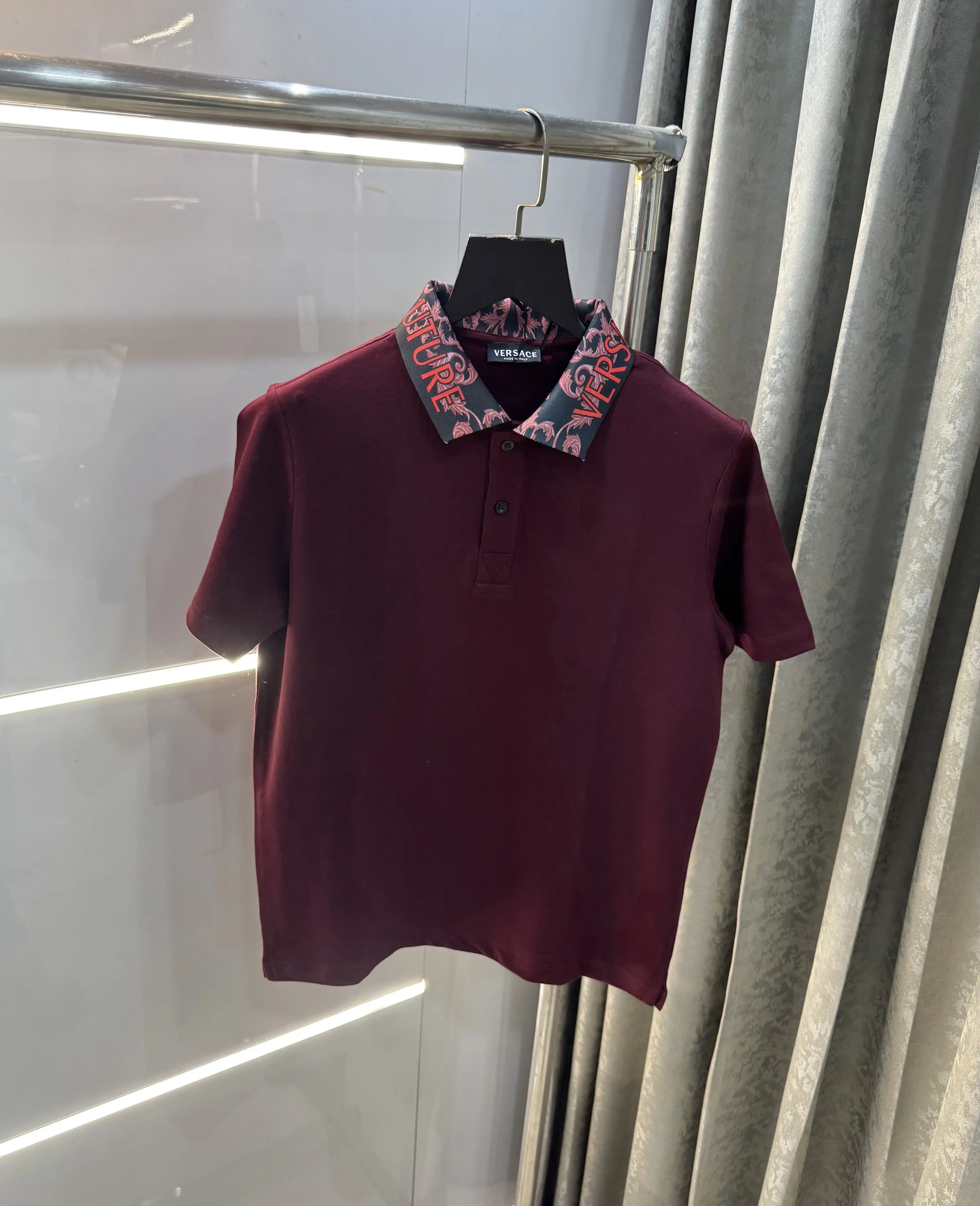 Versace Couture Wine Collar Logo Imported Polo T-Shirt