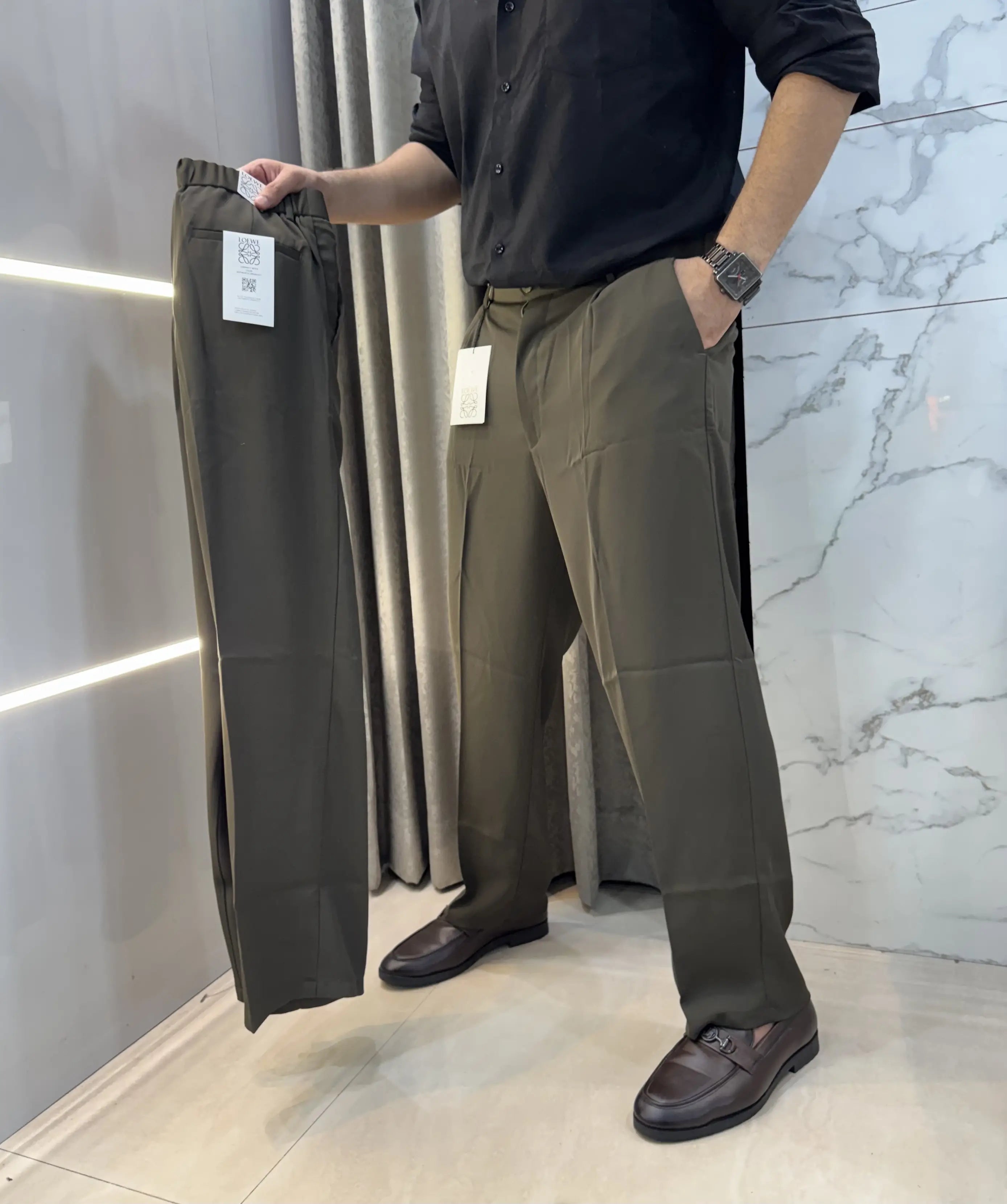 Loewe Olive Premium Imported Belt Strech Trouser