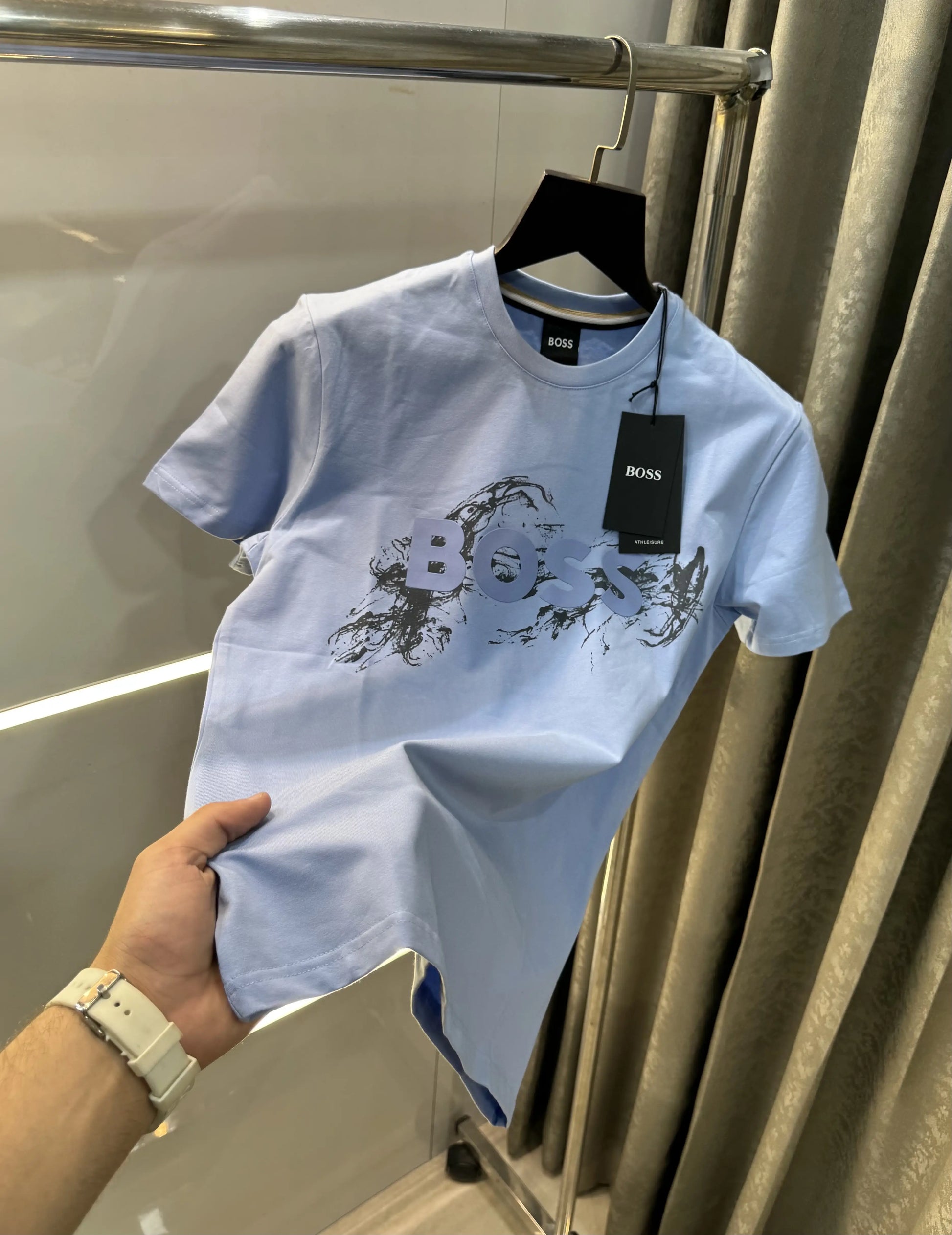 Hugo Boss Sky Blue Logo Print Premium T-Shirt