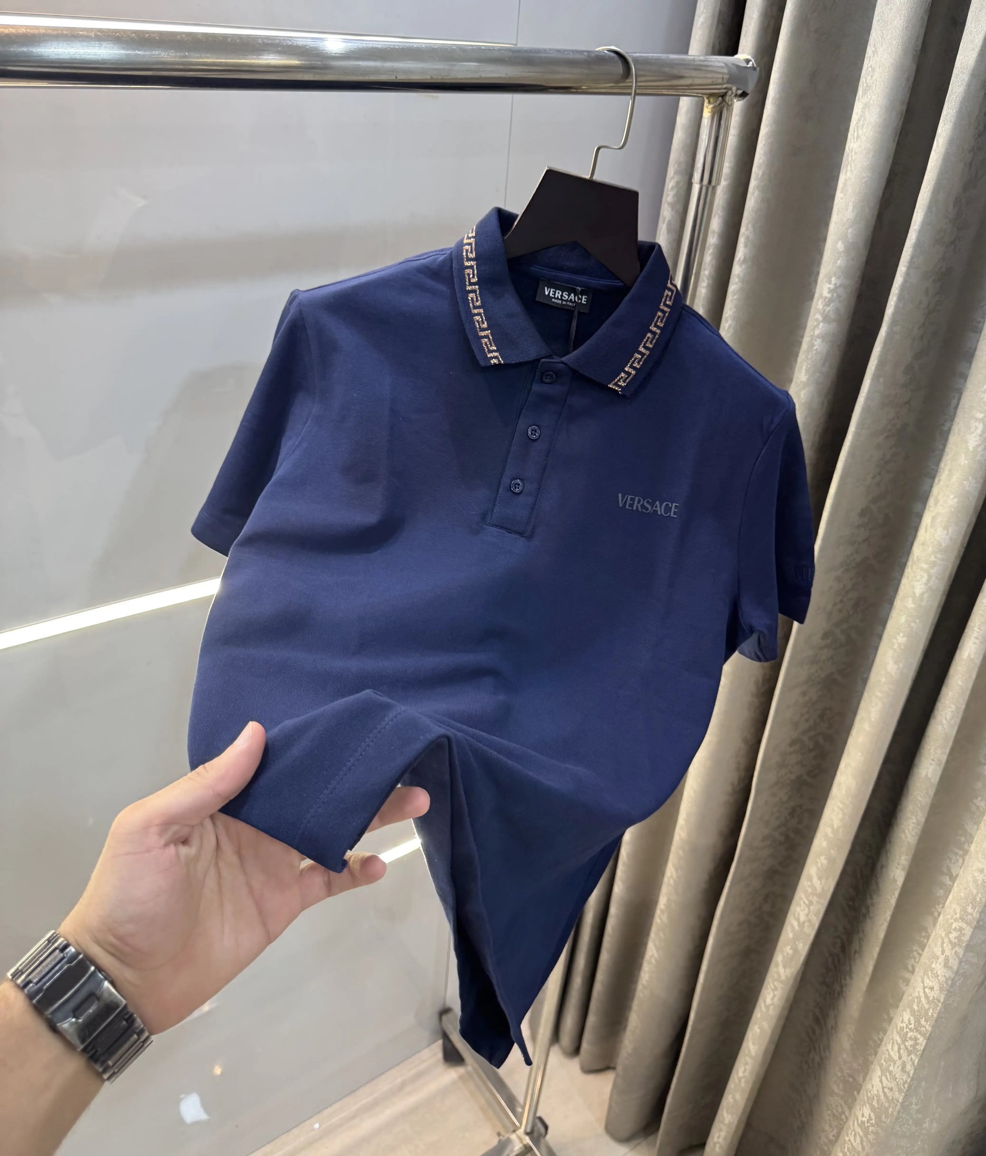 Versace Couture Petrol Blue Collar Logo Imported Polo T-Shirt
