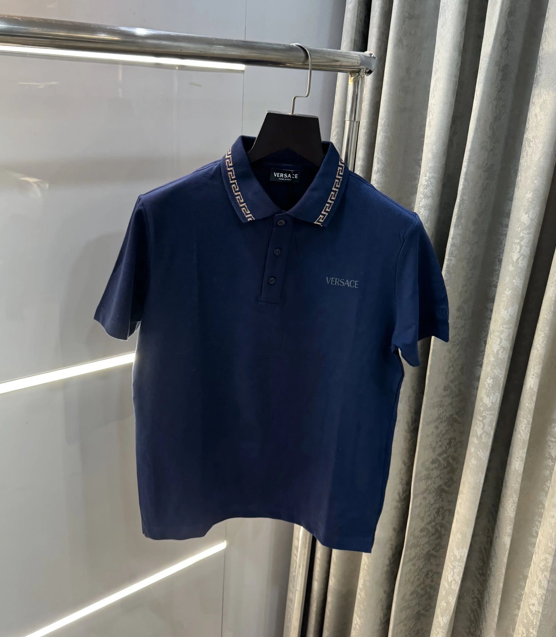Versace Couture Petrol Blue Collar Logo Imported Polo T-Shirt