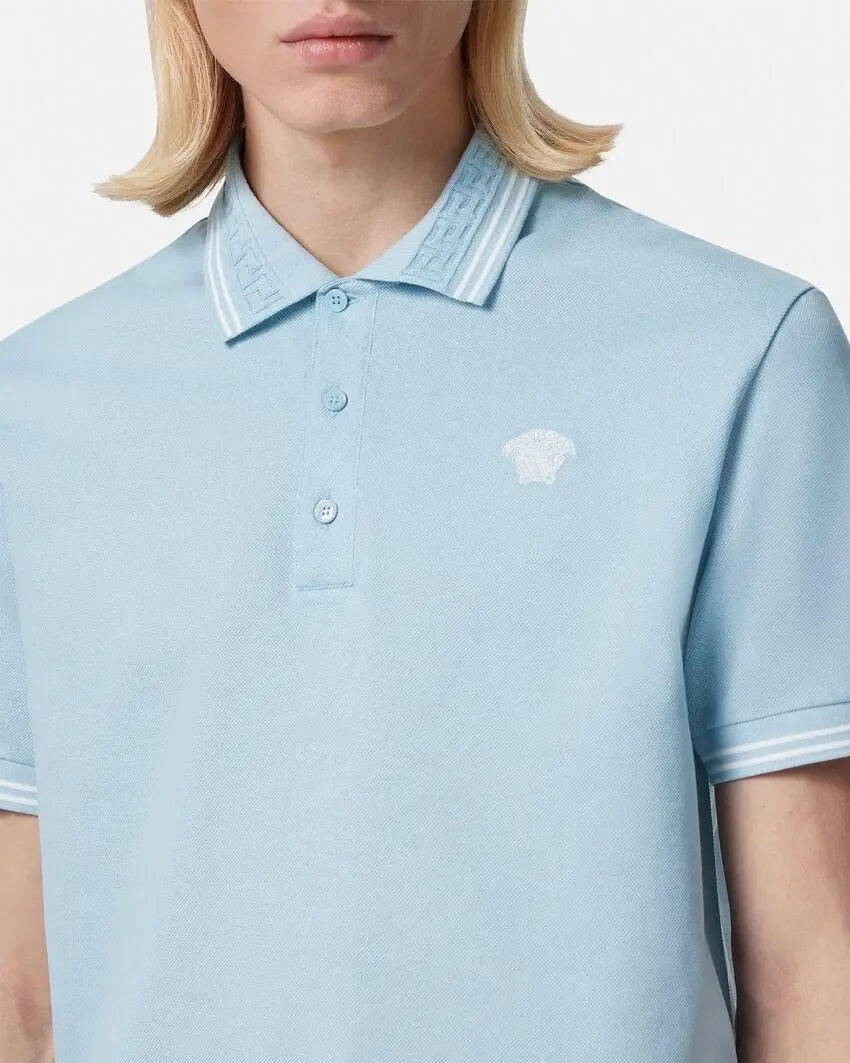 Versace Couture Sky Blue Collar Logo Imported Polo T-Shirt