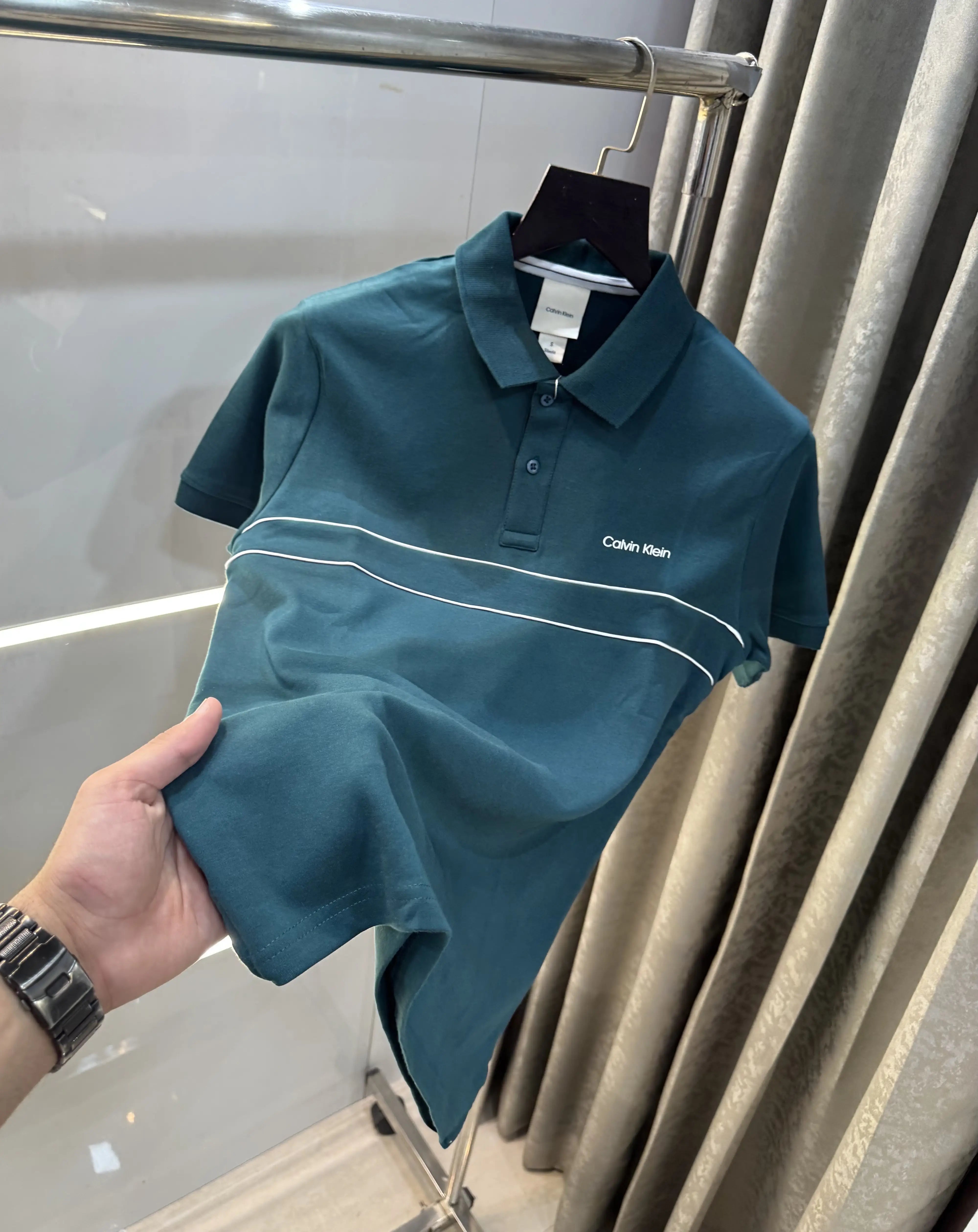 Calvin Klein Green Logo Work Premium Polo T-Shirt