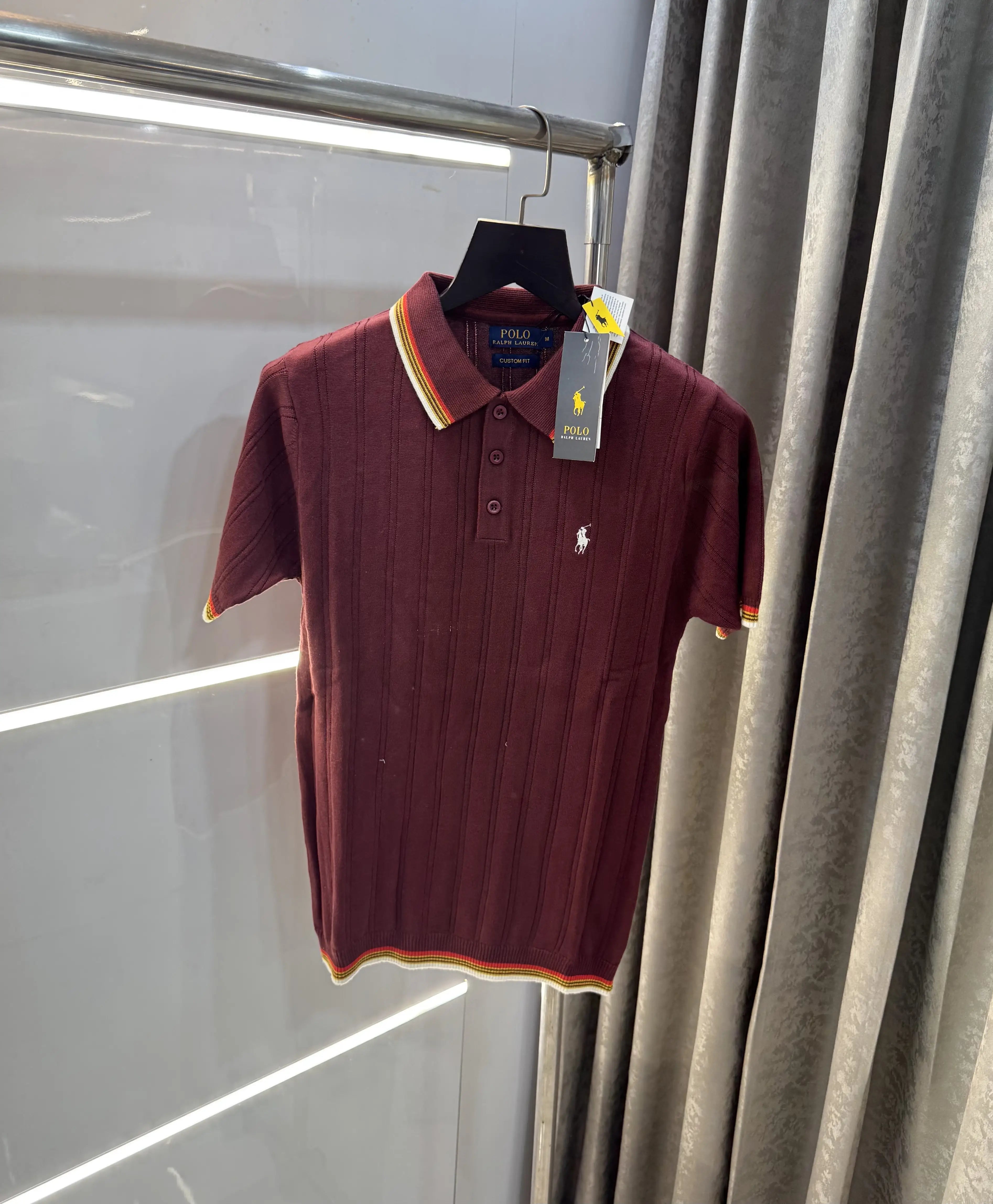 Ralph  Lauren Wine Premium Knitted Polo T-Shirt