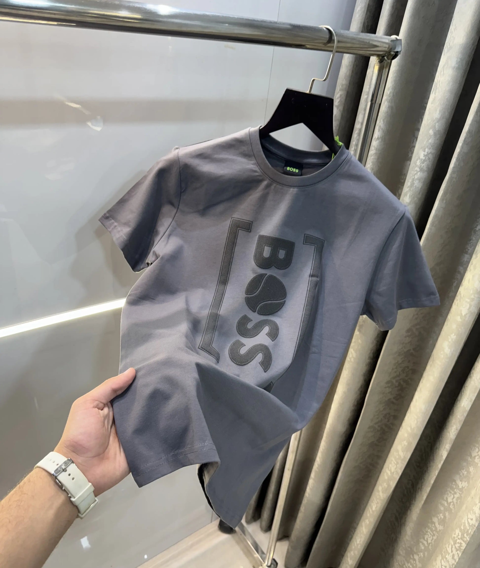 Hugo Boss Grey Logo Print Premium T-Shirt