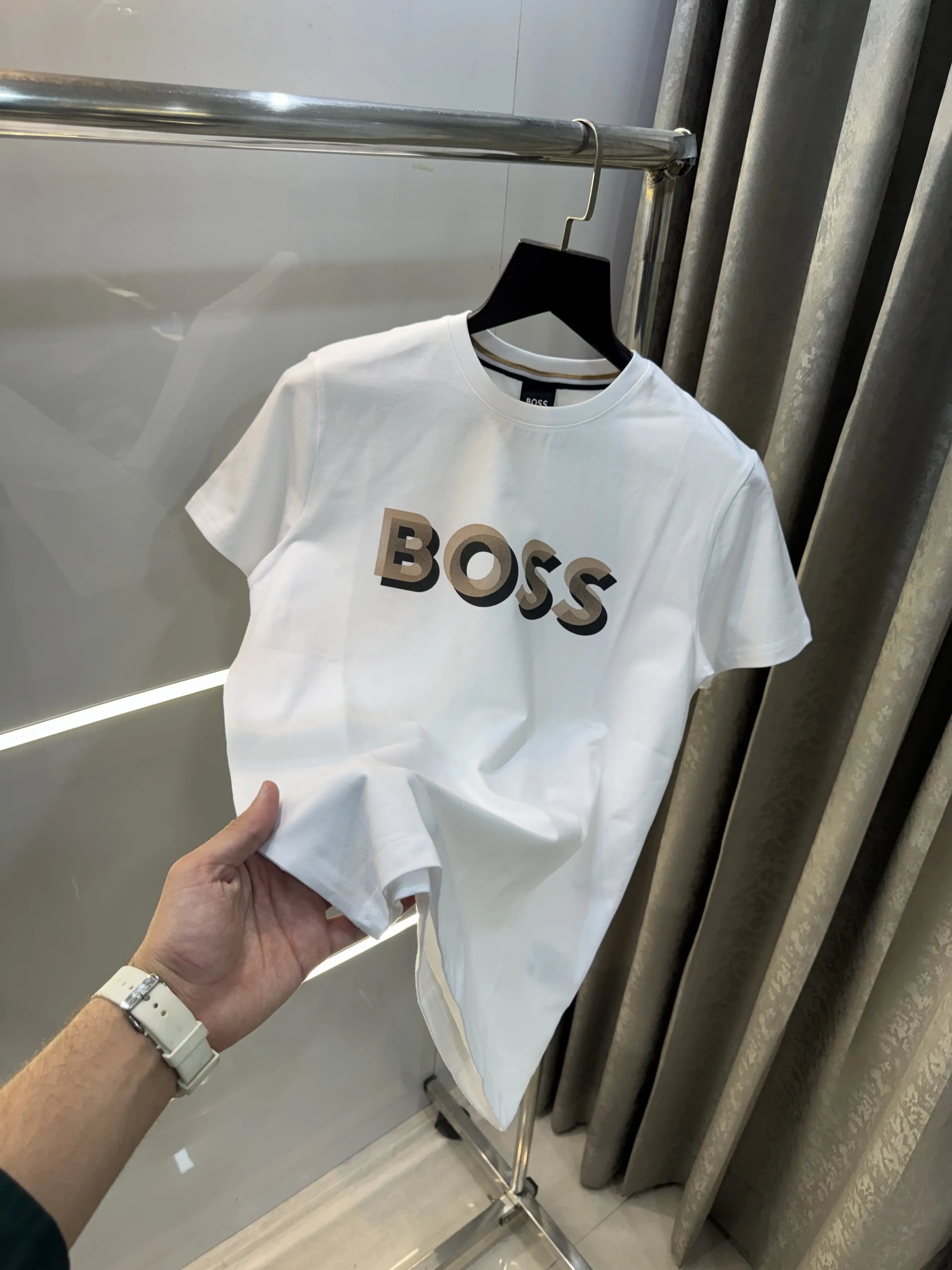 Hugo Boss White Logo Print Premium T-Shirt