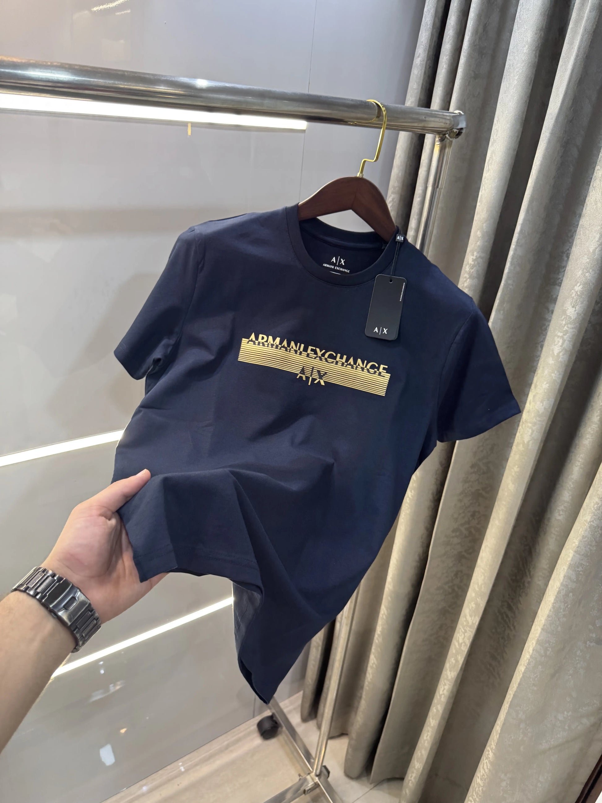 Arman i Exchange Navy Blue Logo Print Imported T-Shirt