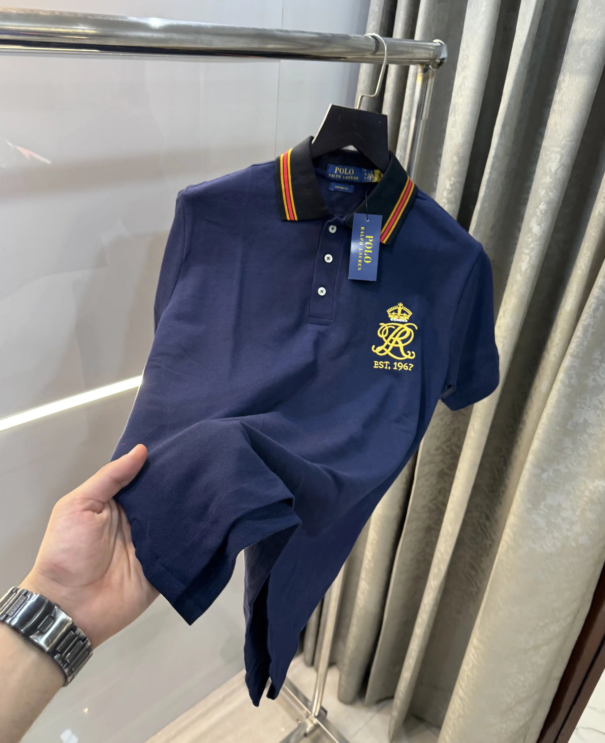 Ralph Lauren Blue Embroidery Logo Premium Polo T-Shirt