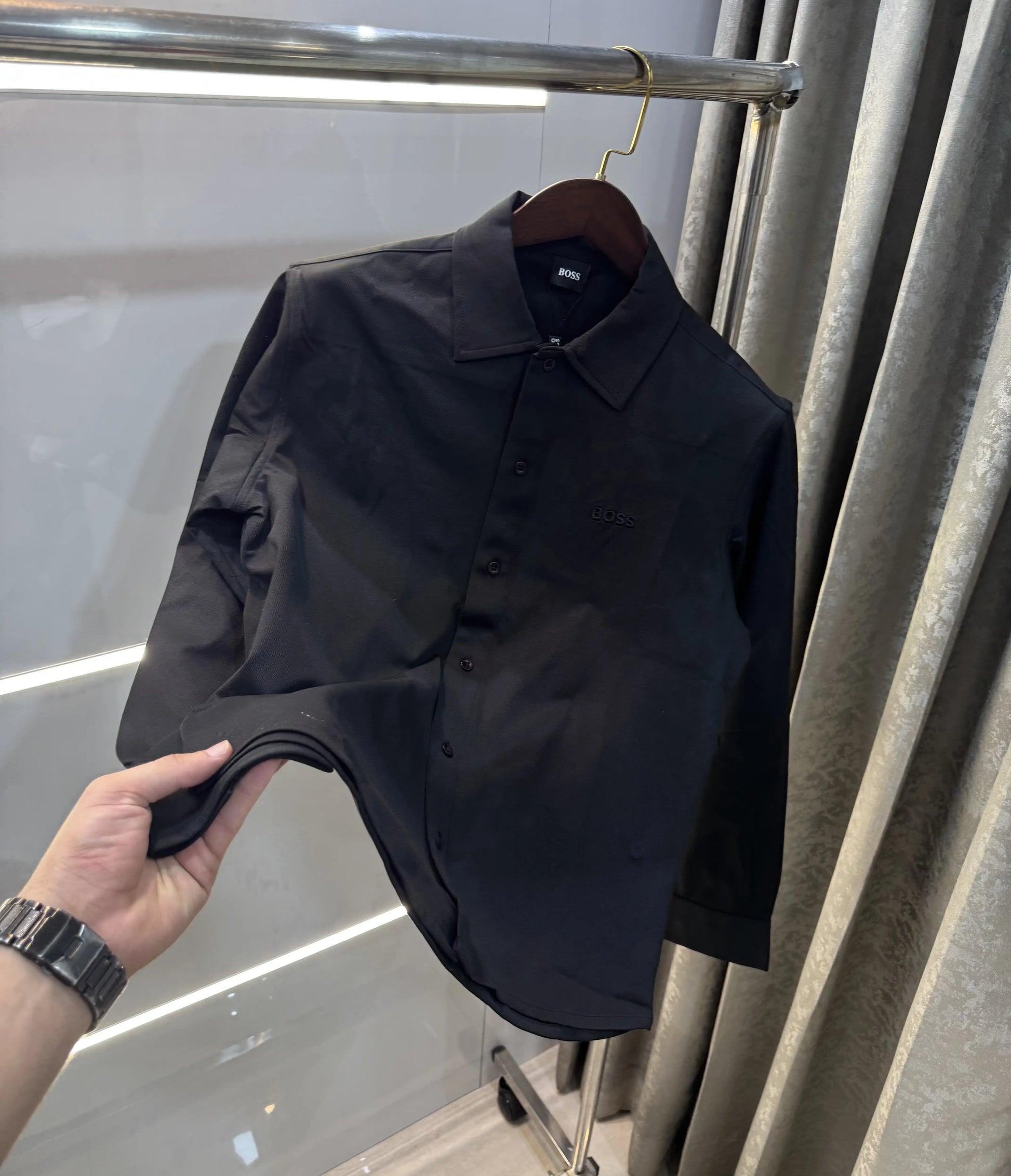 Hugo Bos s Black Embroidery Logo Imported Shirt