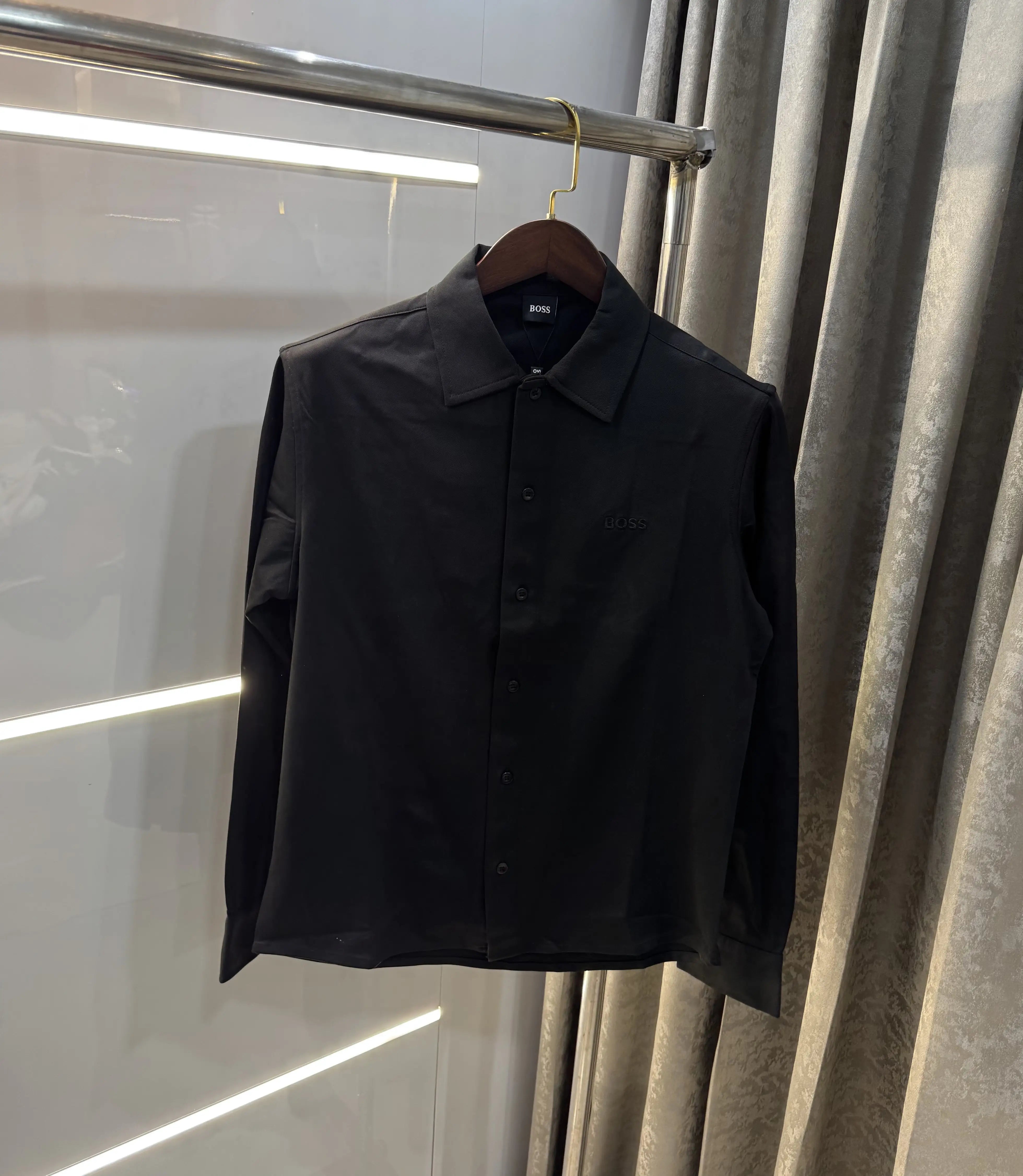Hugo Bos s Black Embroidery Logo Imported Shirt