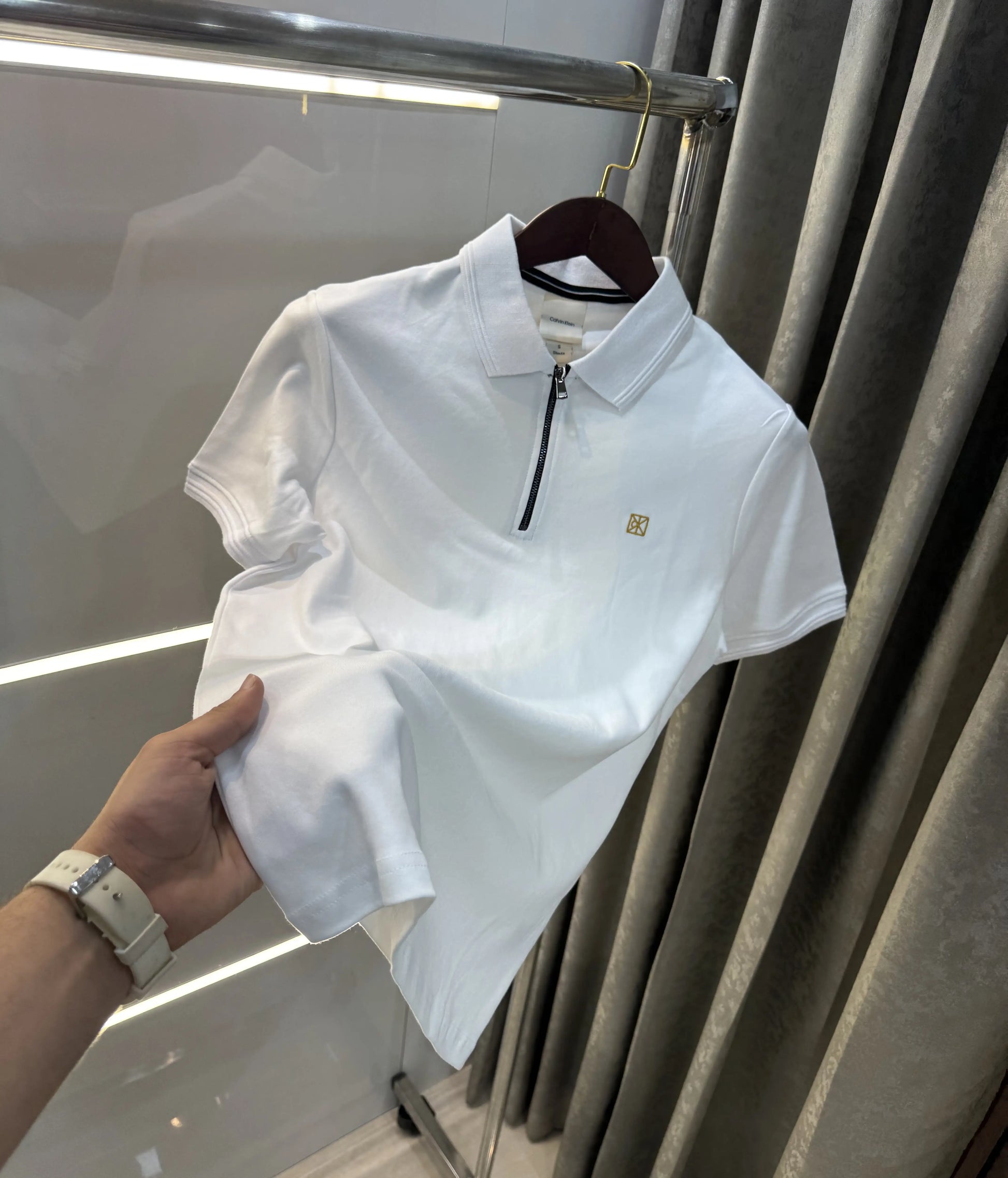 Calvin Klein White Logo Work Premium Polo T-Shirt