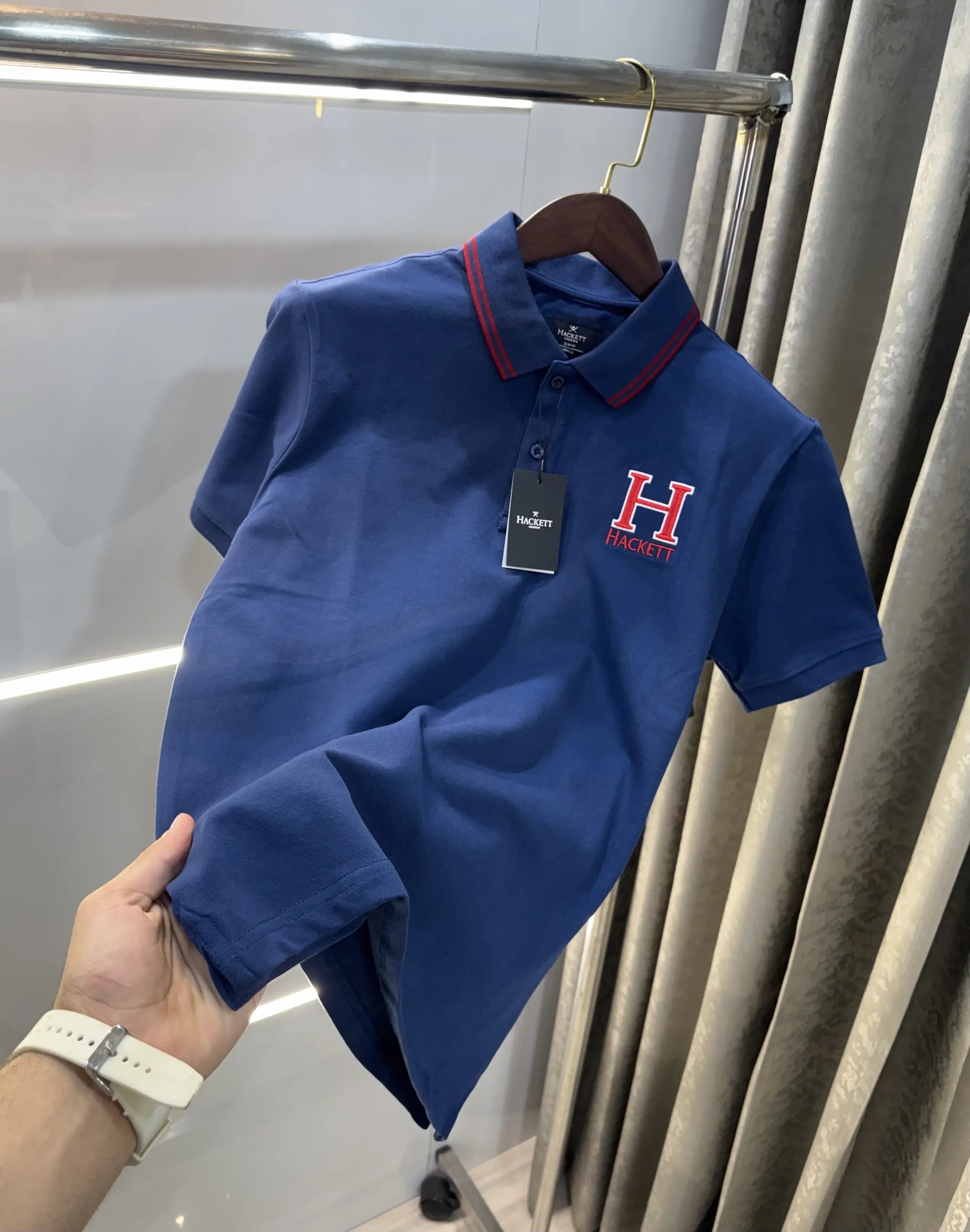 Hacket Petrol Blue Logo Work Premium Polo T-Shirt